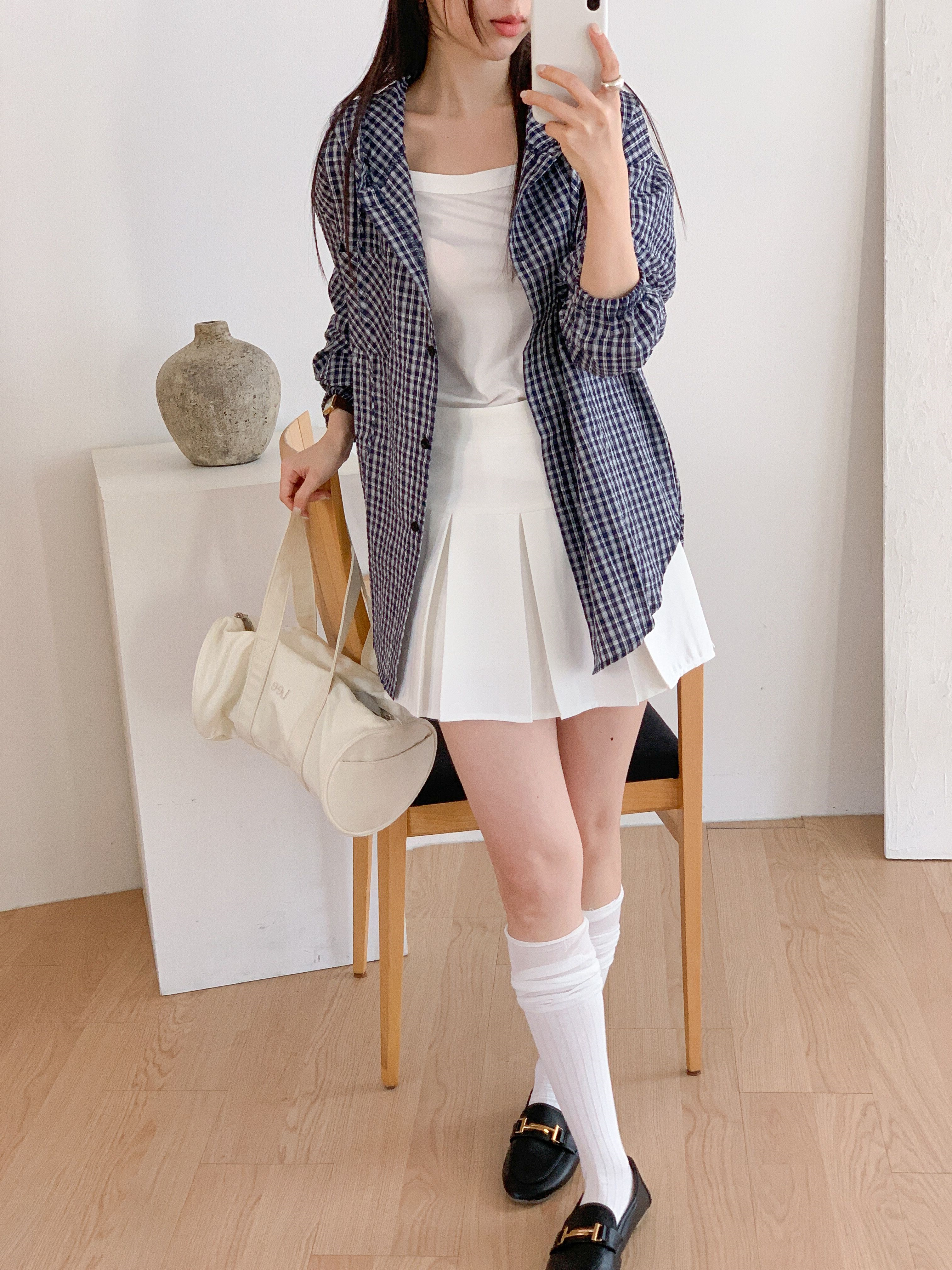 ボタンフードオーバーサイズアンバランス長袖ミディワンポケットチェックジャケット | 詳細画像8