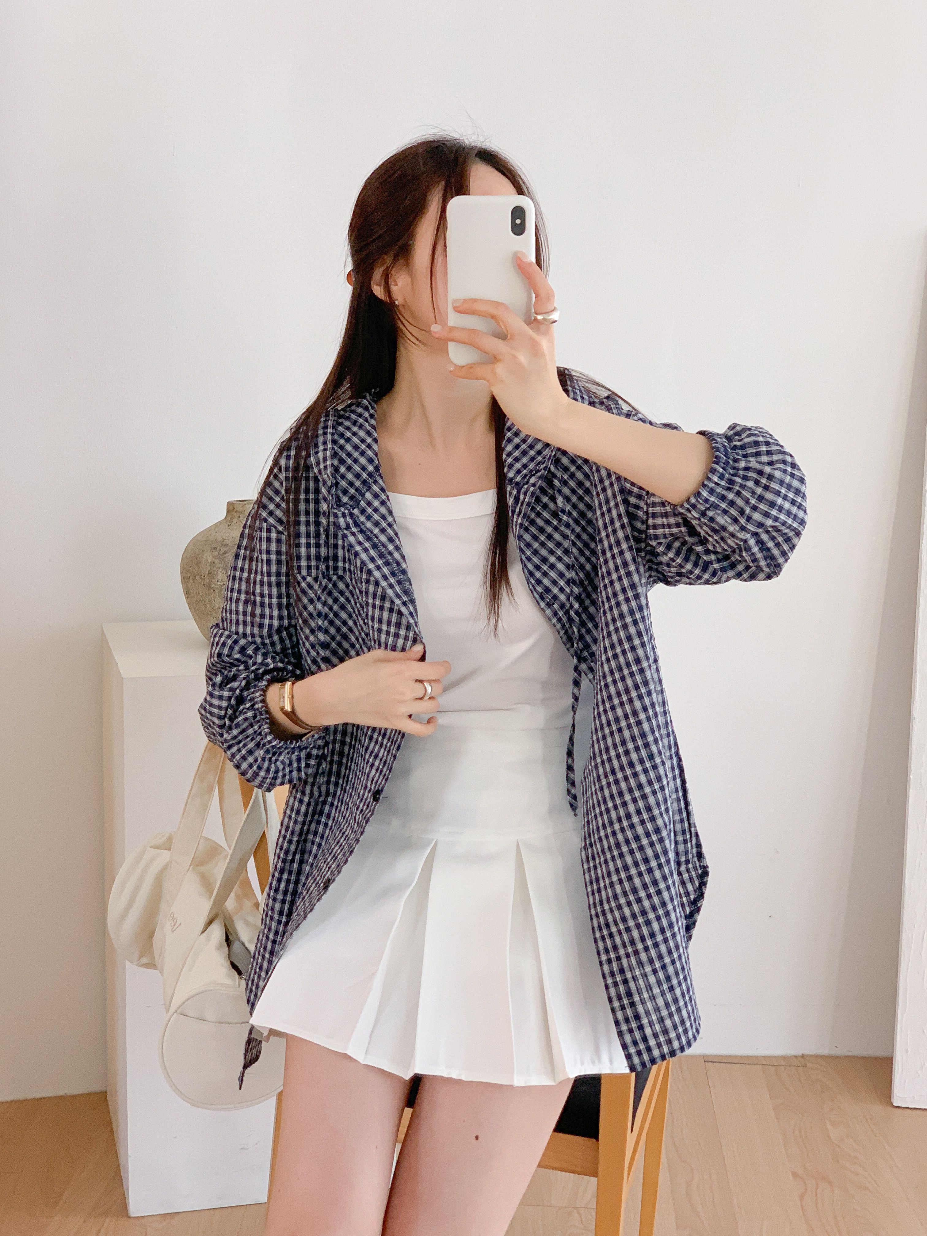 ボタンフードオーバーサイズアンバランス長袖ミディワンポケットチェックジャケット | 詳細画像18