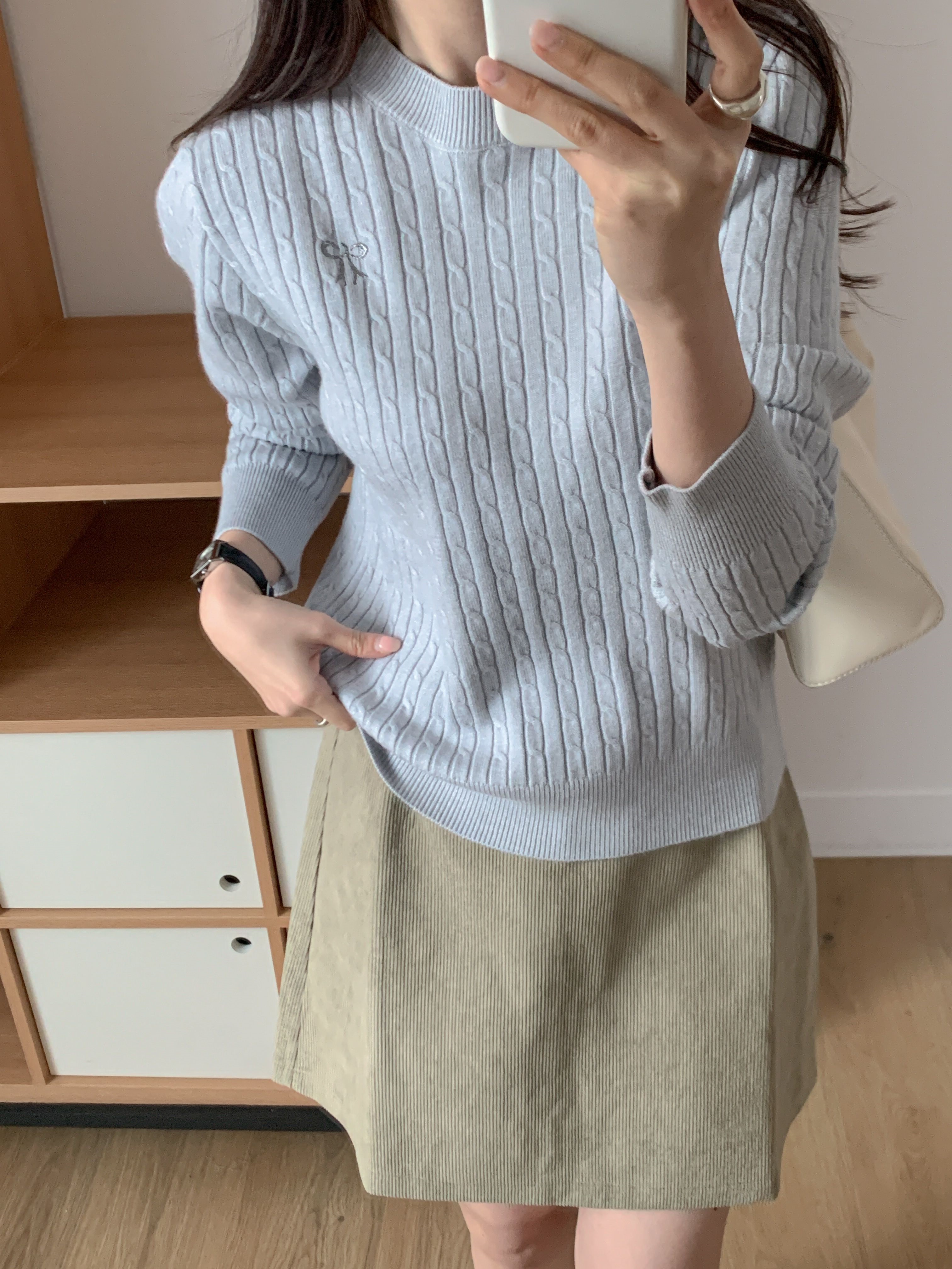 ラウンドネックベーシック長袖刺繍ケーブルリボン柄ニット | 詳細画像9