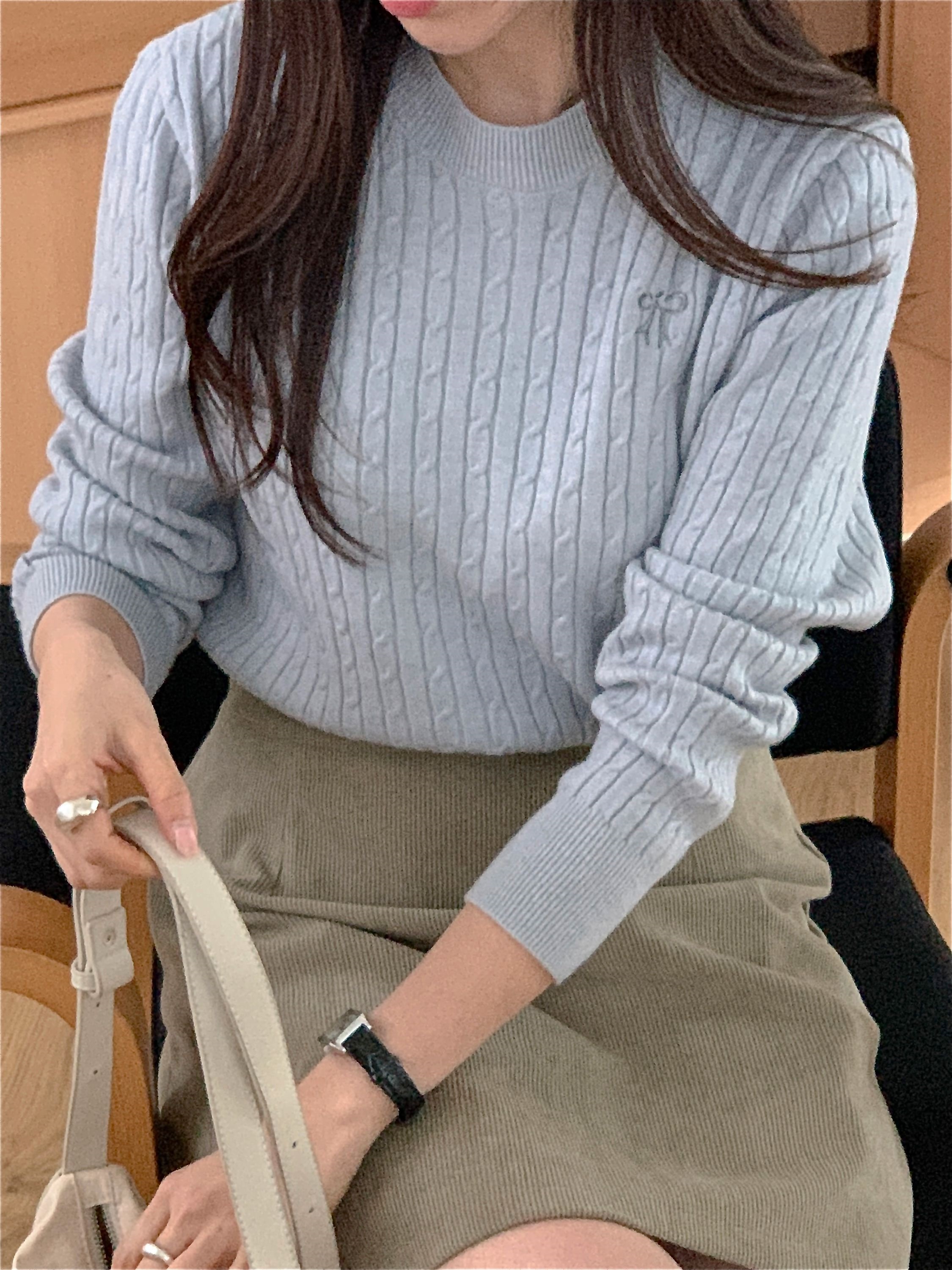 ラウンドネックベーシック長袖刺繍ケーブルリボン柄ニット | 詳細画像10