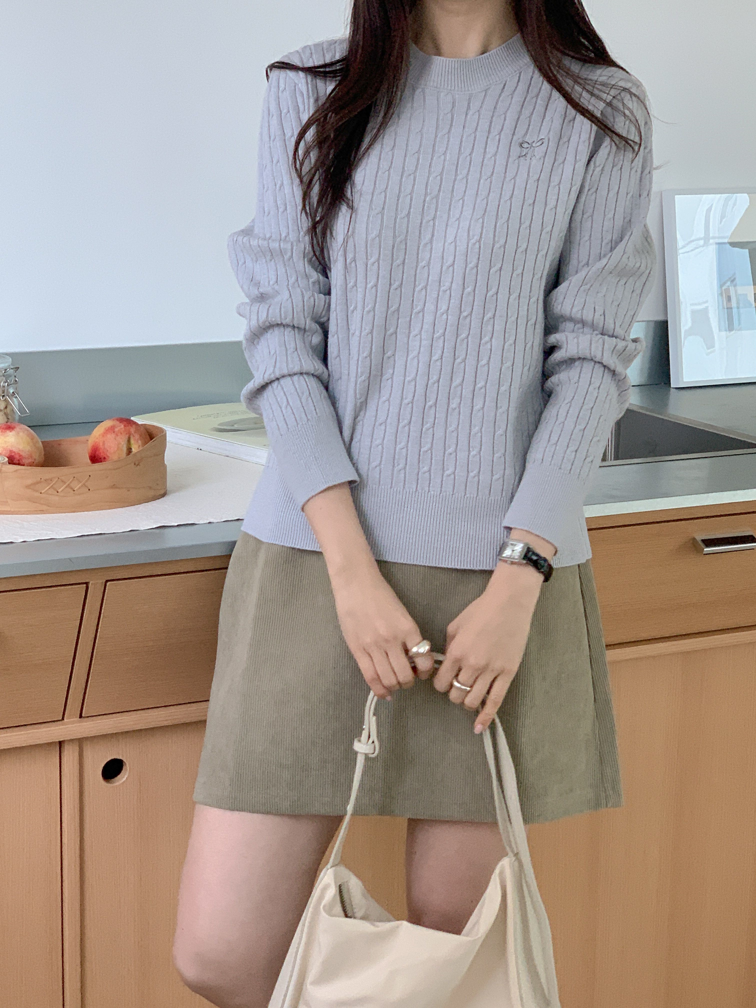 ラウンドネックベーシック長袖刺繍ケーブルリボン柄ニット | 詳細画像14