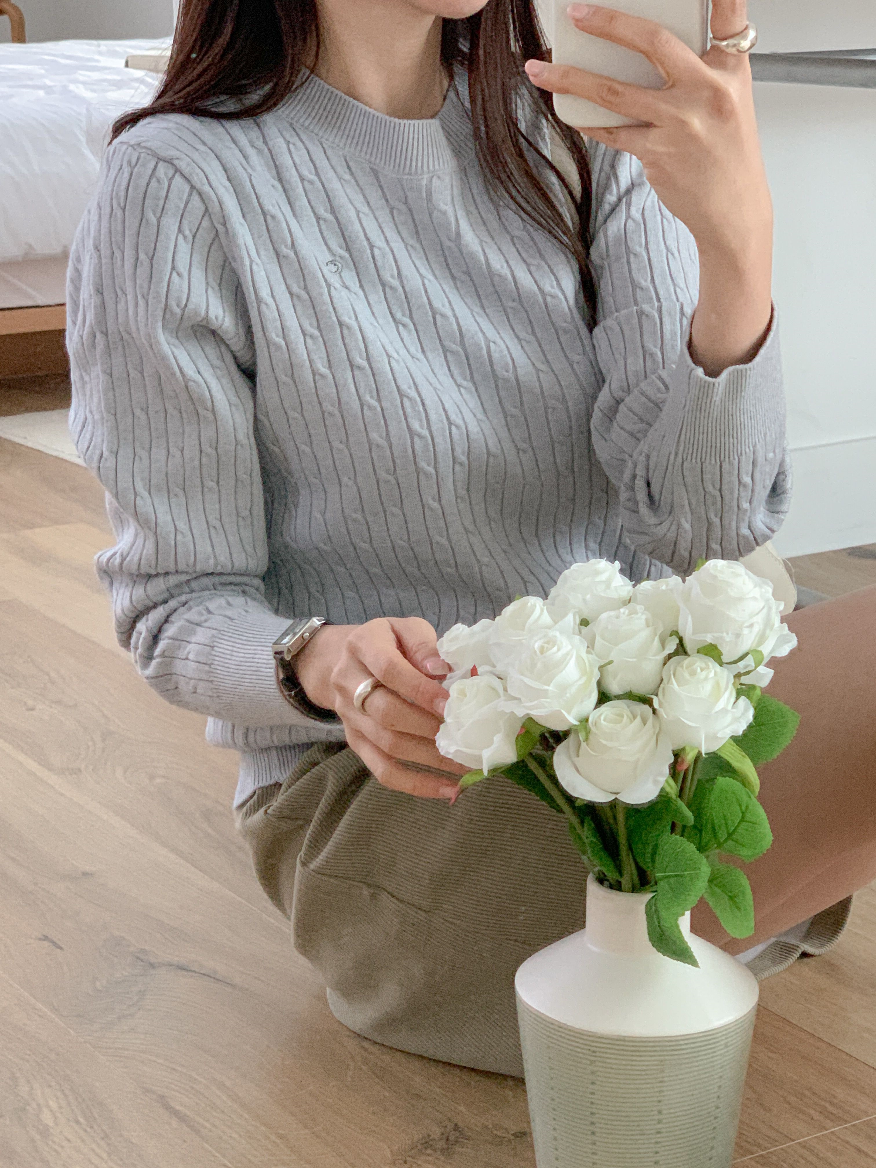 ラウンドネックベーシック長袖刺繍ケーブルリボン柄ニット | 詳細画像15