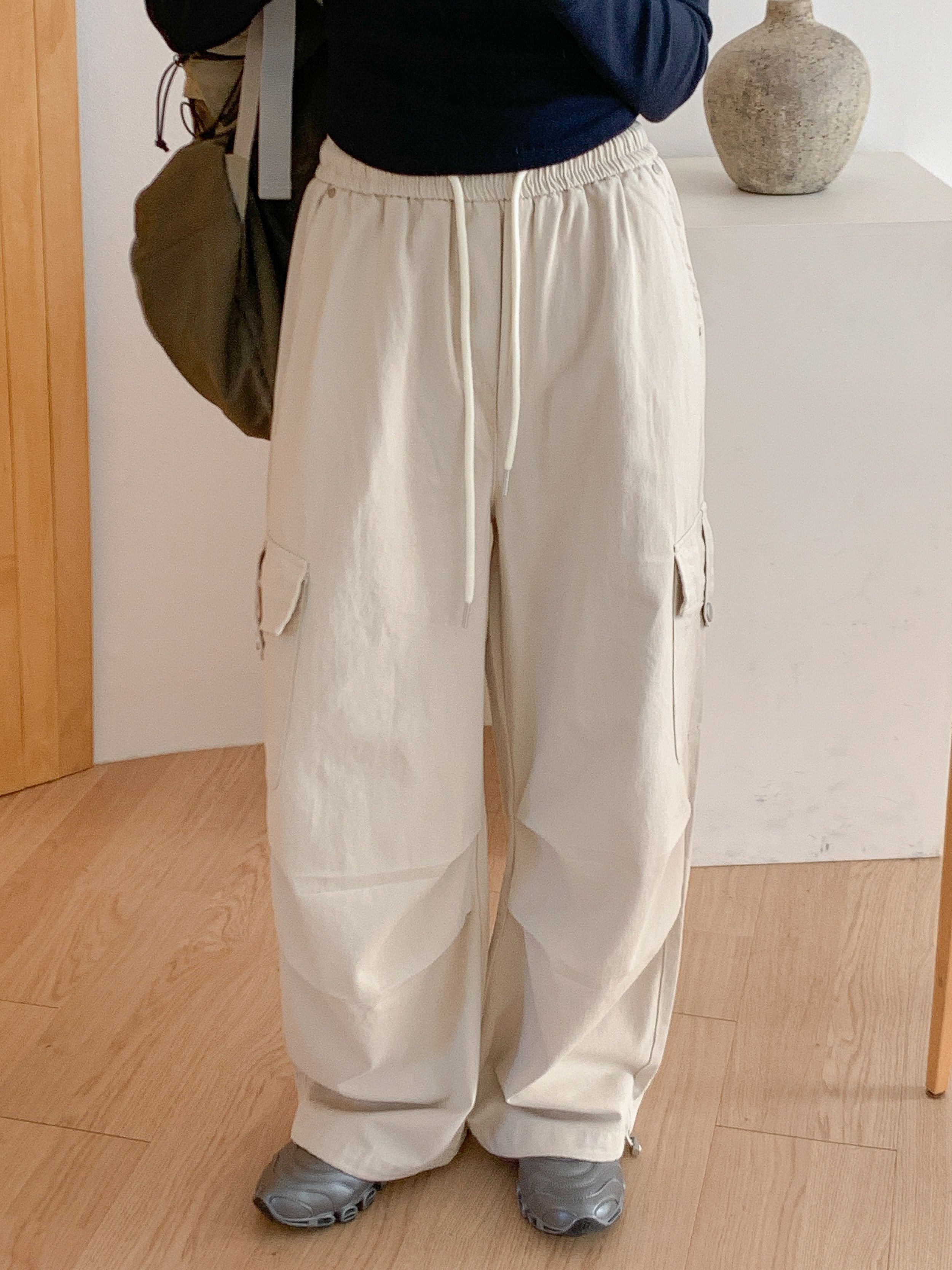 コットンドローストリングポケットラインカーゴドローコードロングリベットパンツ | 詳細画像12