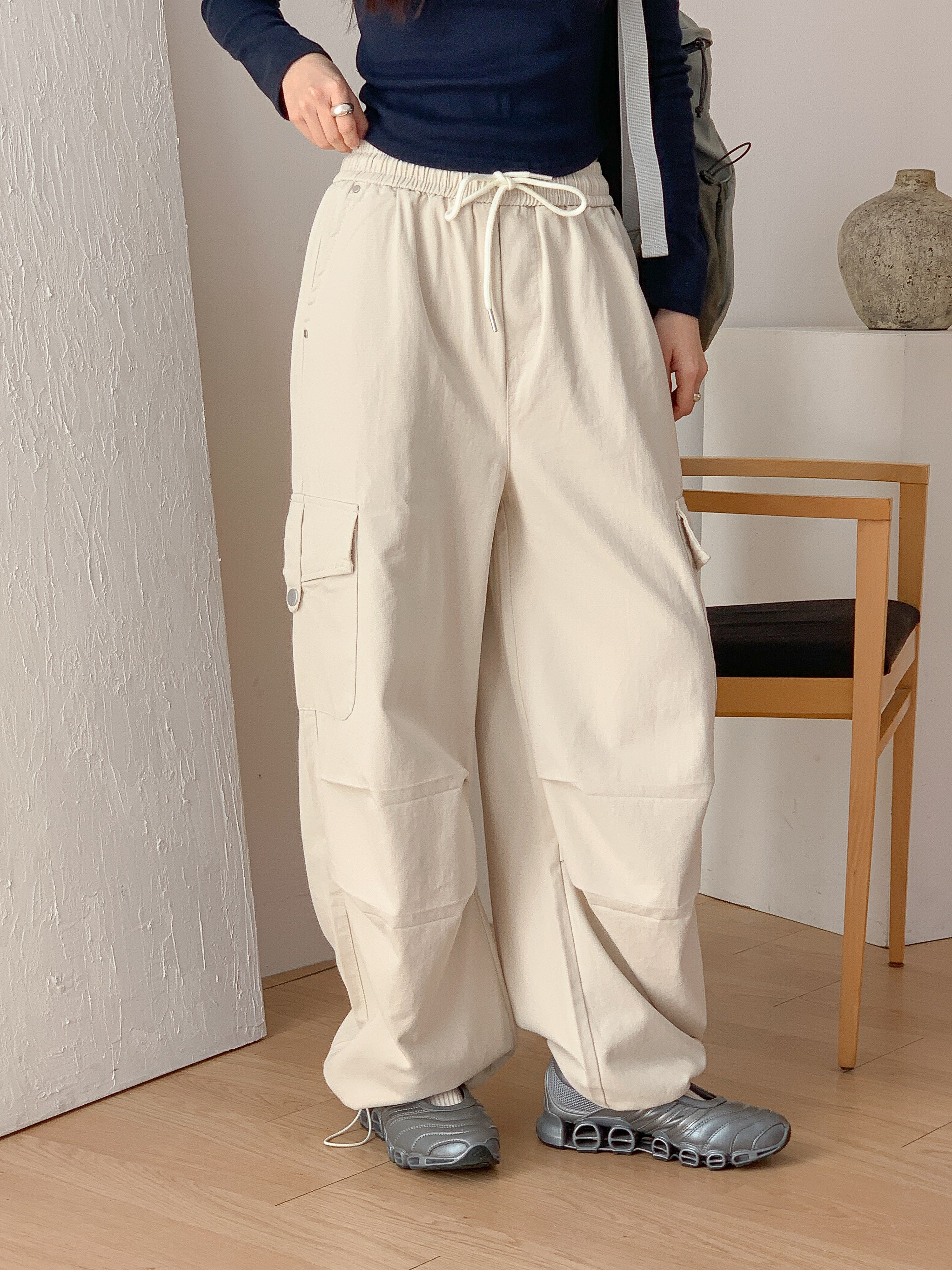 コットンドローストリングポケットラインカーゴドローコードロングリベットパンツ | 詳細画像14