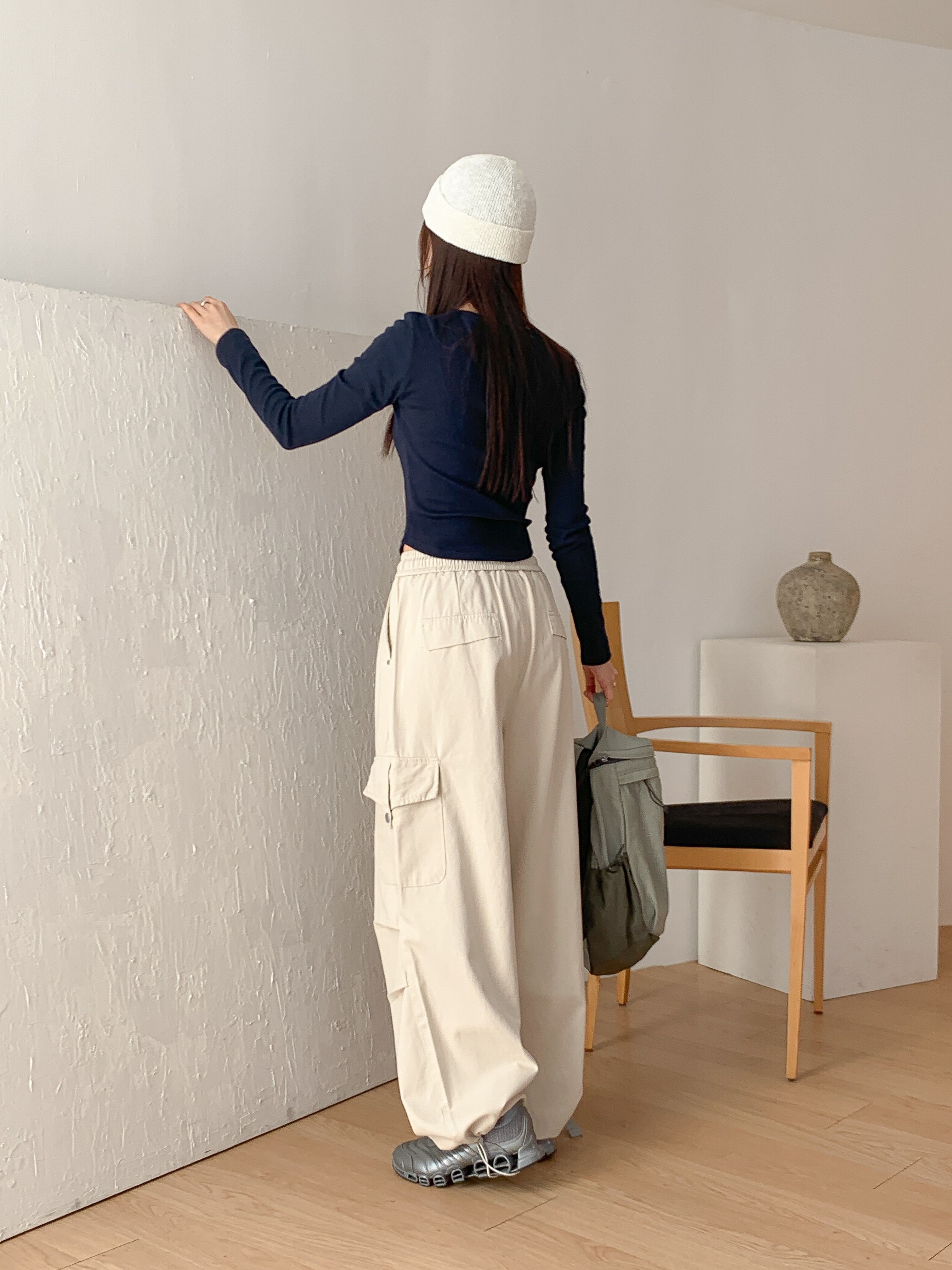 コットンドローストリングポケットラインカーゴドローコードロングリベットパンツ | 詳細画像18