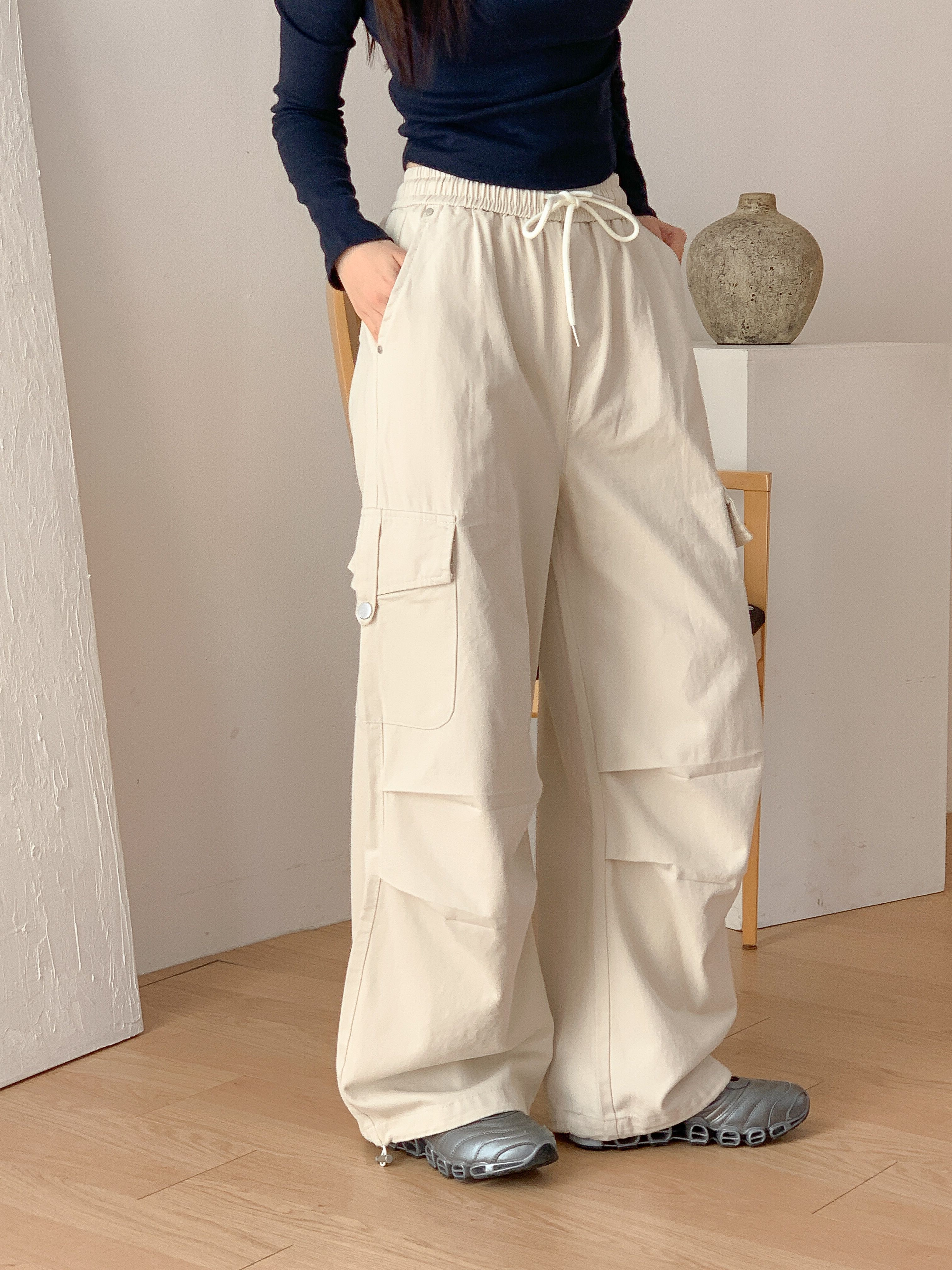 コットンドローストリングポケットラインカーゴドローコードロングリベットパンツ | 詳細画像19
