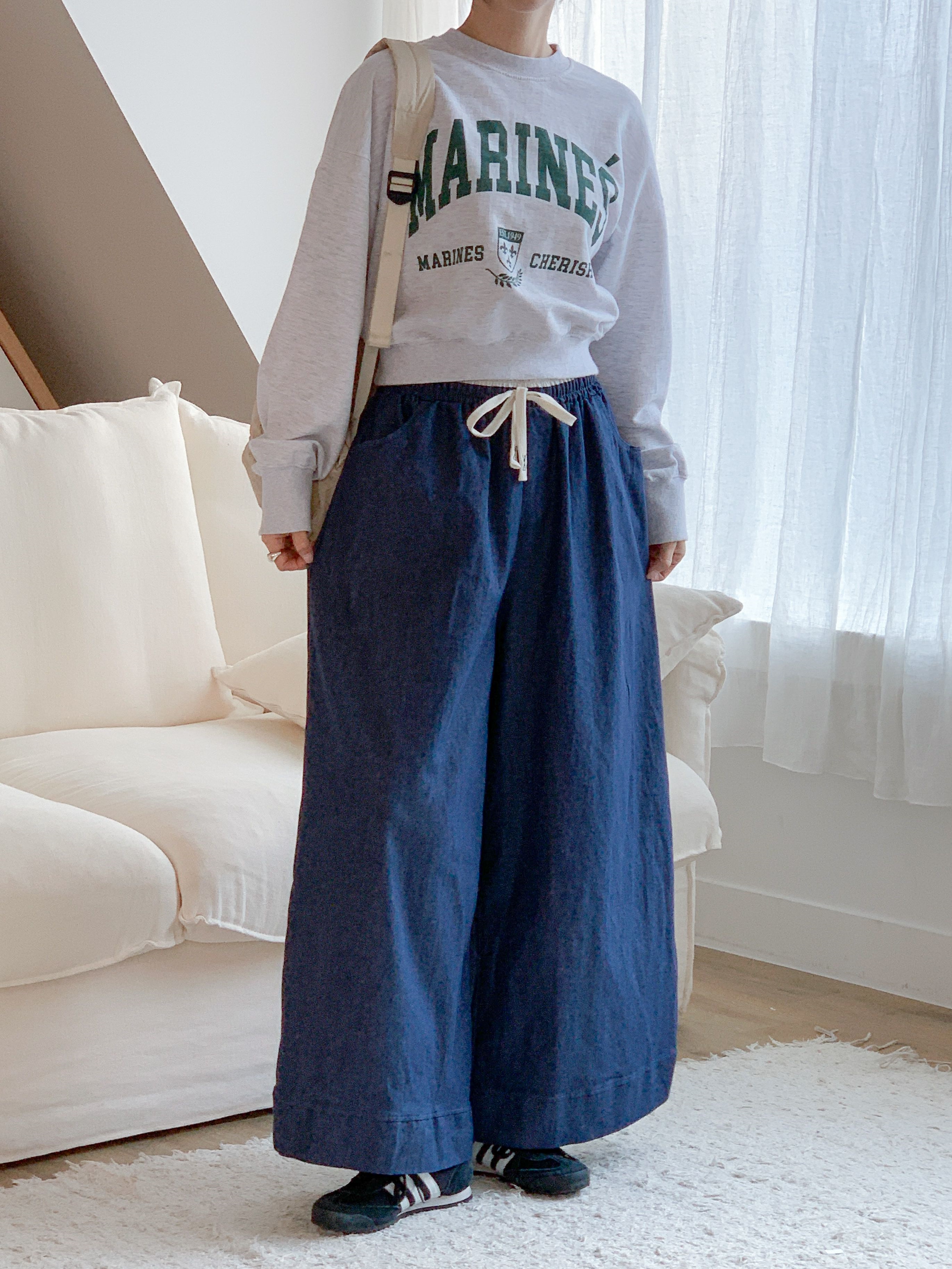 ドローストリングポケットラインウエストゴムオーバーサイズロングワイド配色パンツ | 詳細画像6