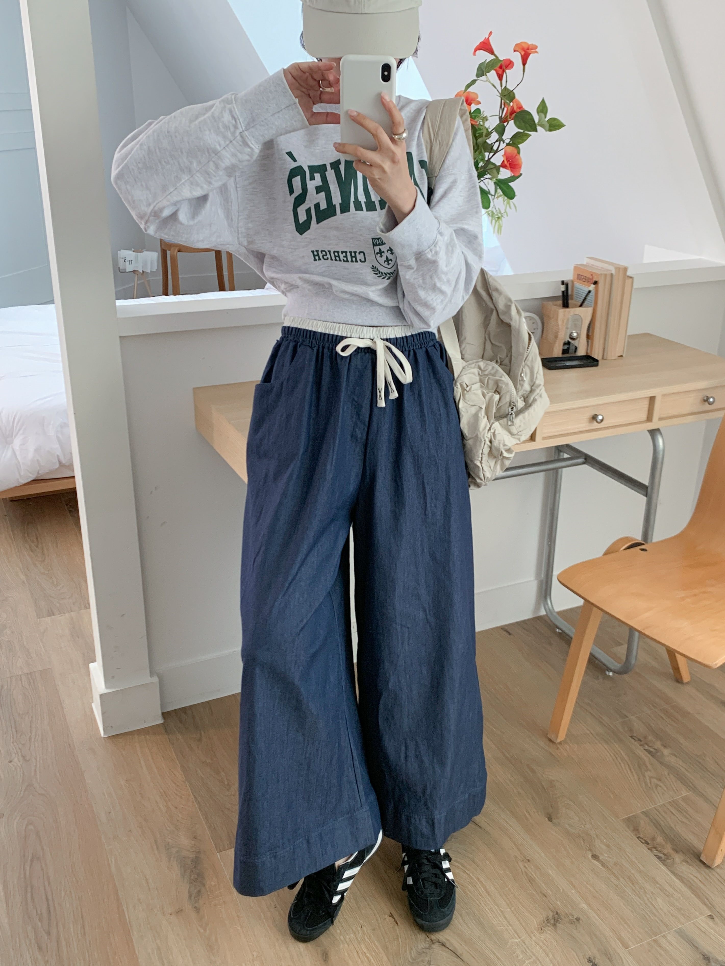 ドローストリングポケットラインウエストゴムオーバーサイズロングワイド配色パンツ | 詳細画像8