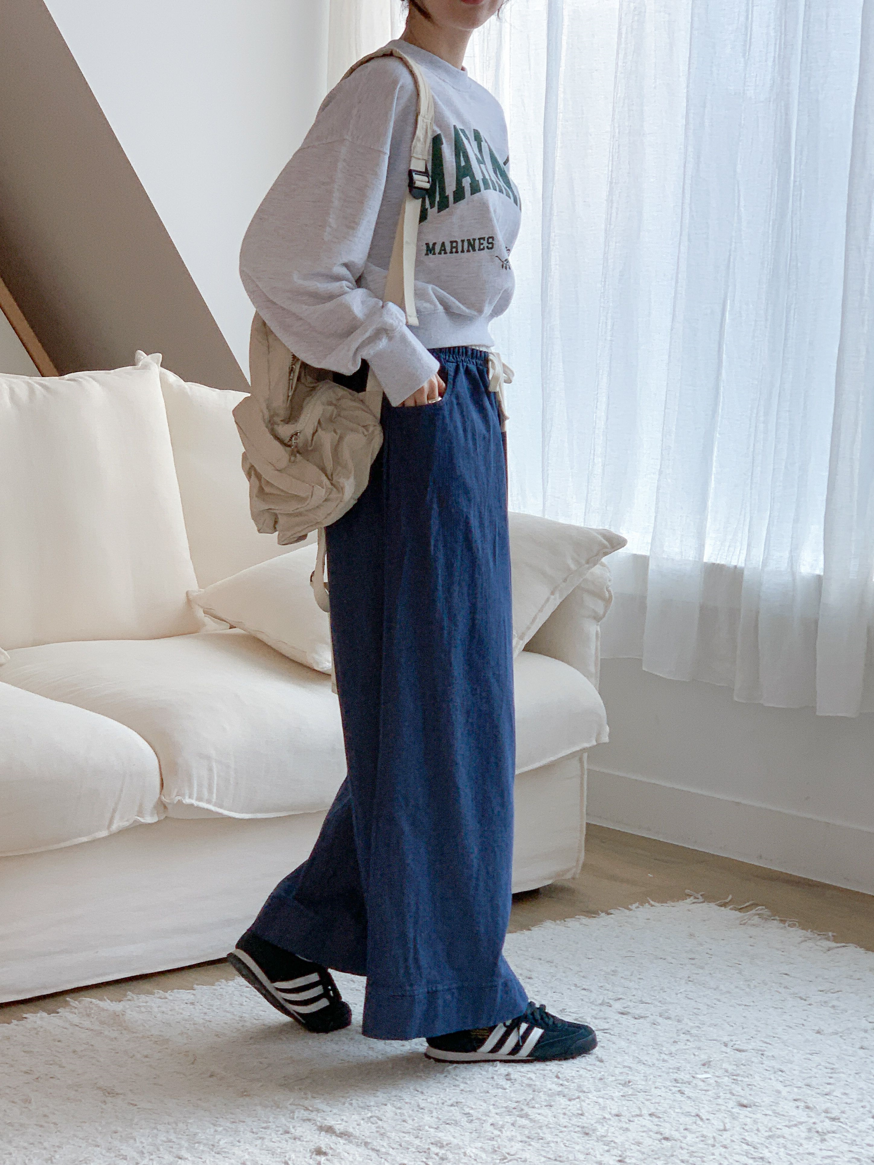 ドローストリングポケットラインウエストゴムオーバーサイズロングワイド配色パンツ | 詳細画像9