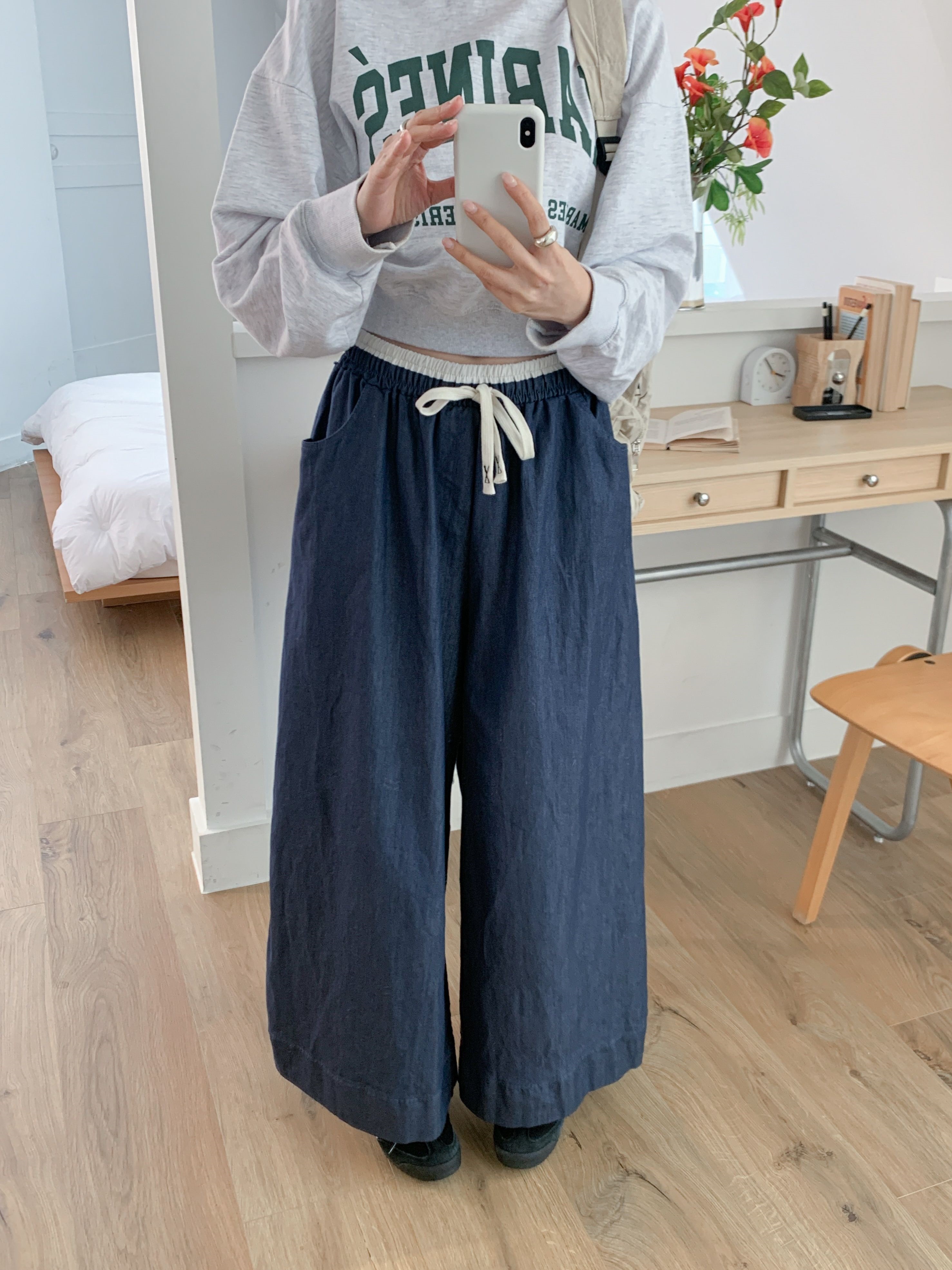 ドローストリングポケットラインウエストゴムオーバーサイズロングワイド配色パンツ | 詳細画像12