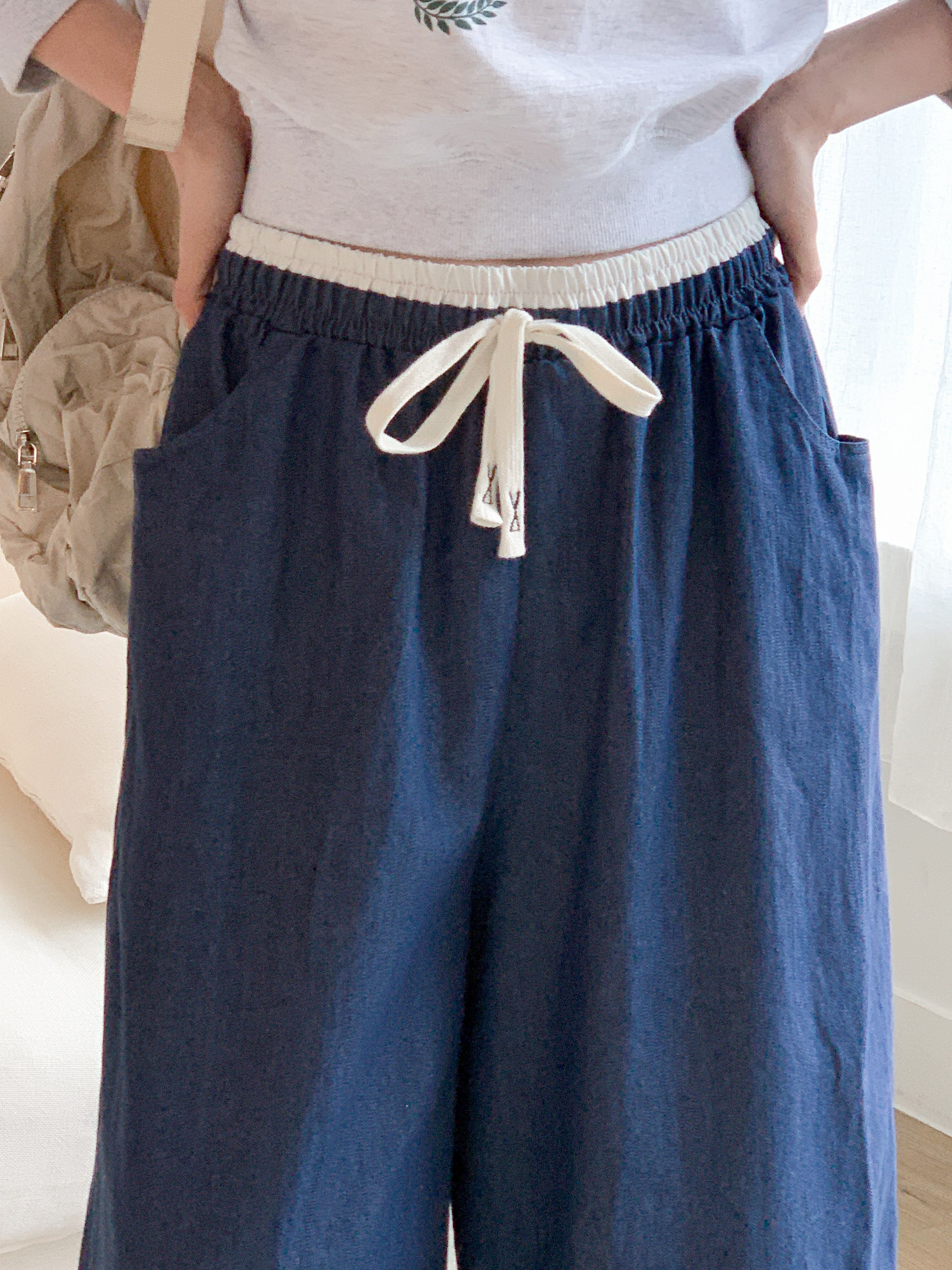 ドローストリングポケットラインウエストゴムオーバーサイズロングワイド配色パンツ | 詳細画像14