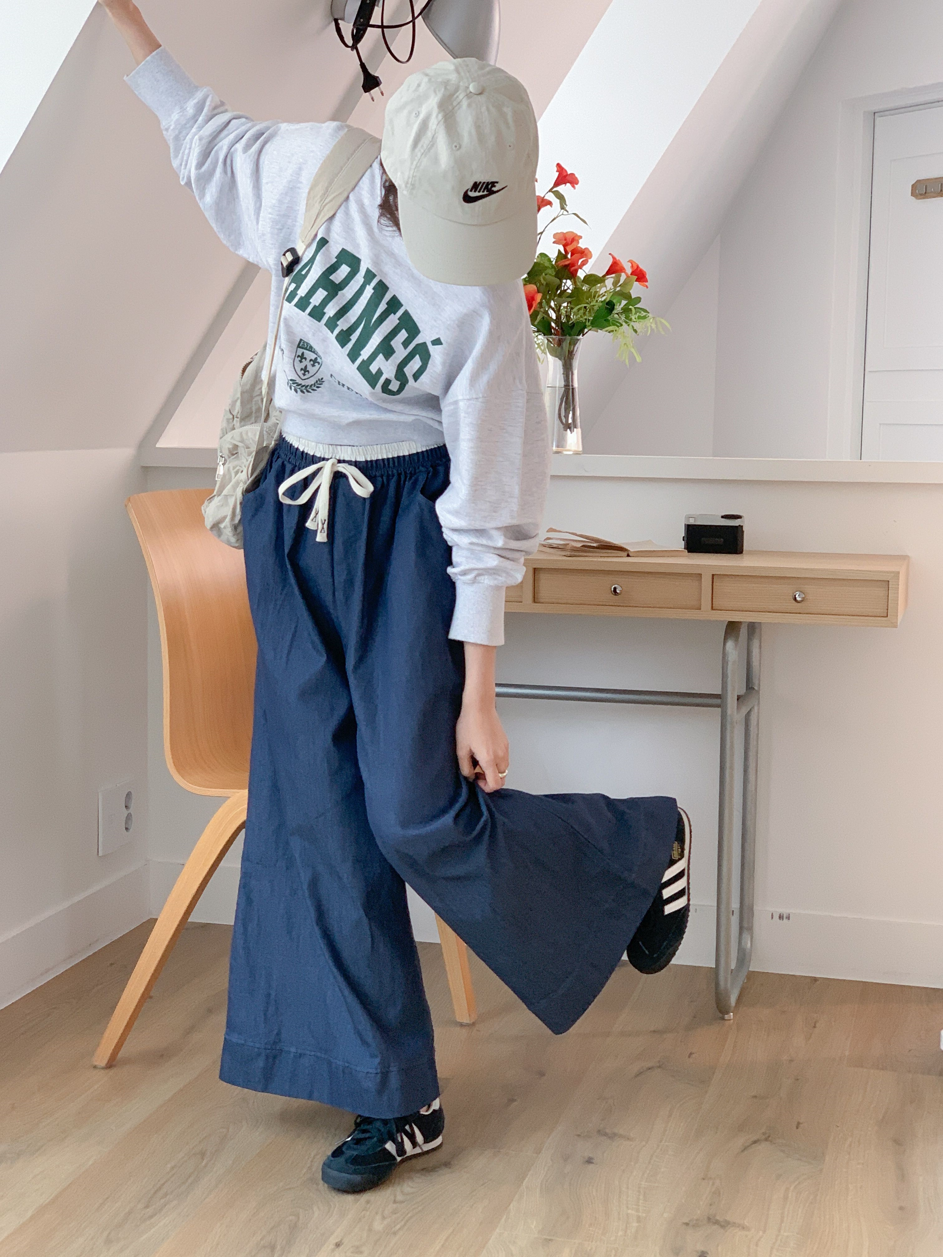 ドローストリングポケットラインウエストゴムオーバーサイズロングワイド配色パンツ | 詳細画像15