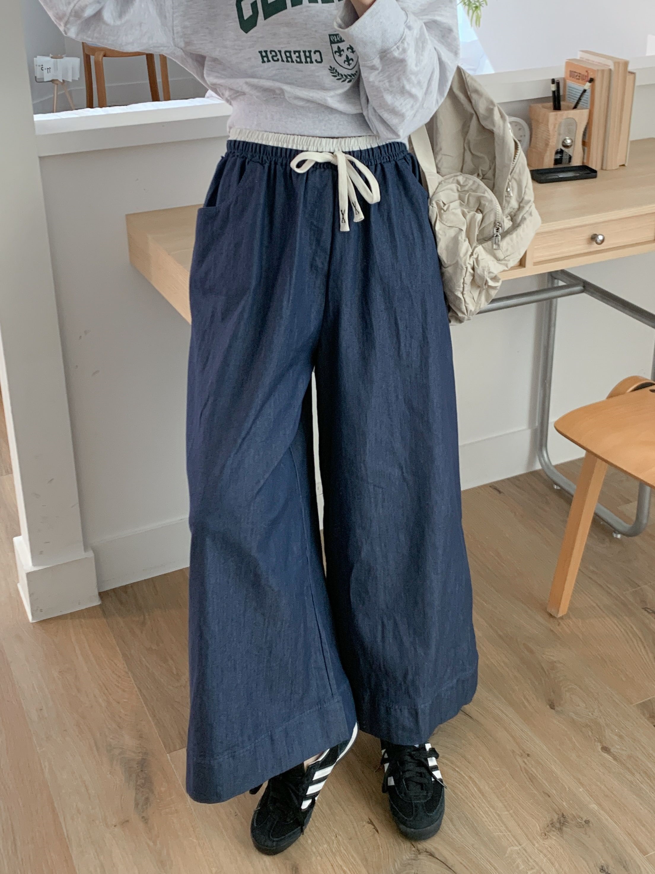 ドローストリングポケットラインウエストゴムオーバーサイズロングワイド配色パンツ | 詳細画像16