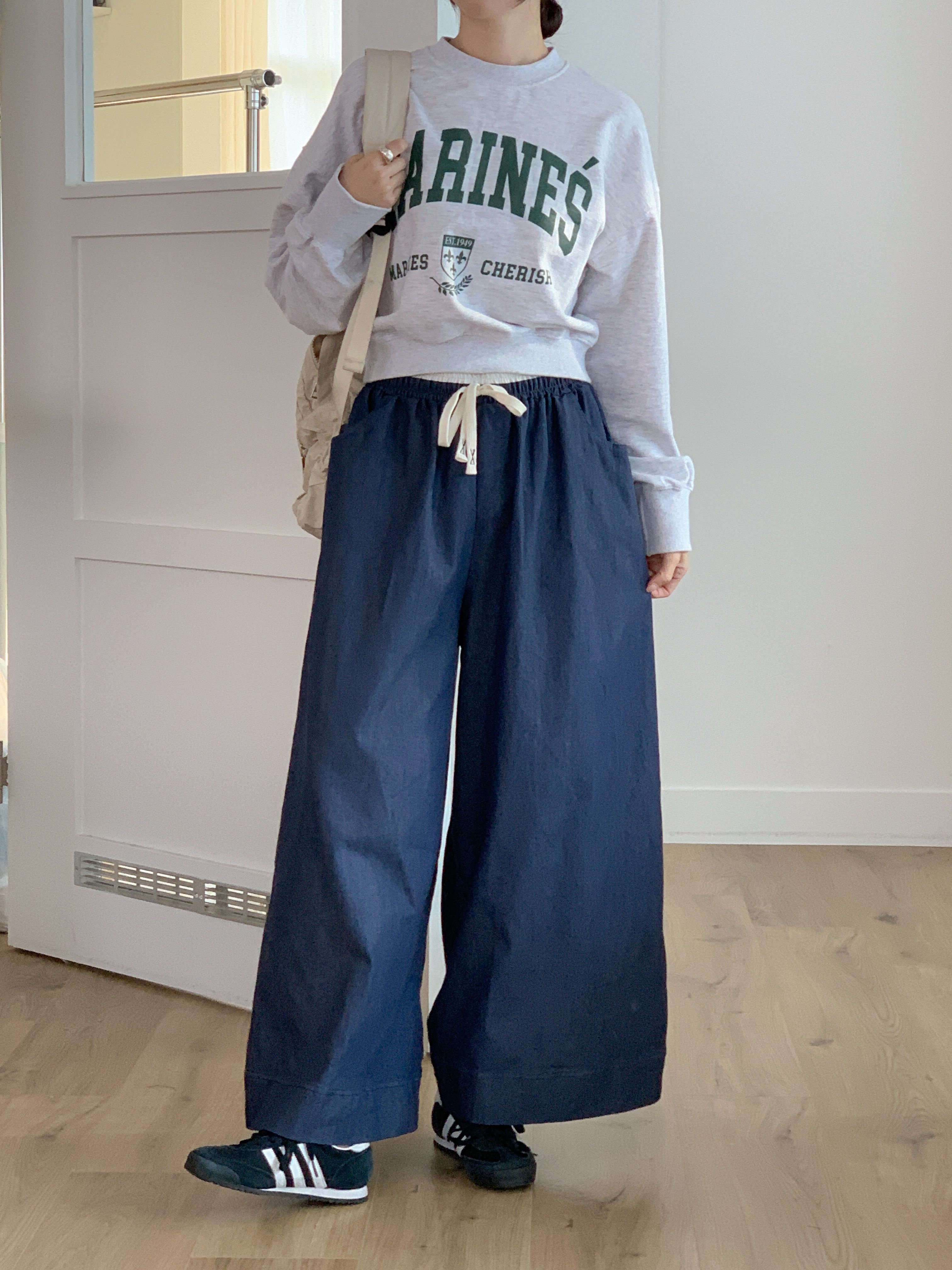 ドローストリングポケットラインウエストゴムオーバーサイズロングワイド配色パンツ | 詳細画像17