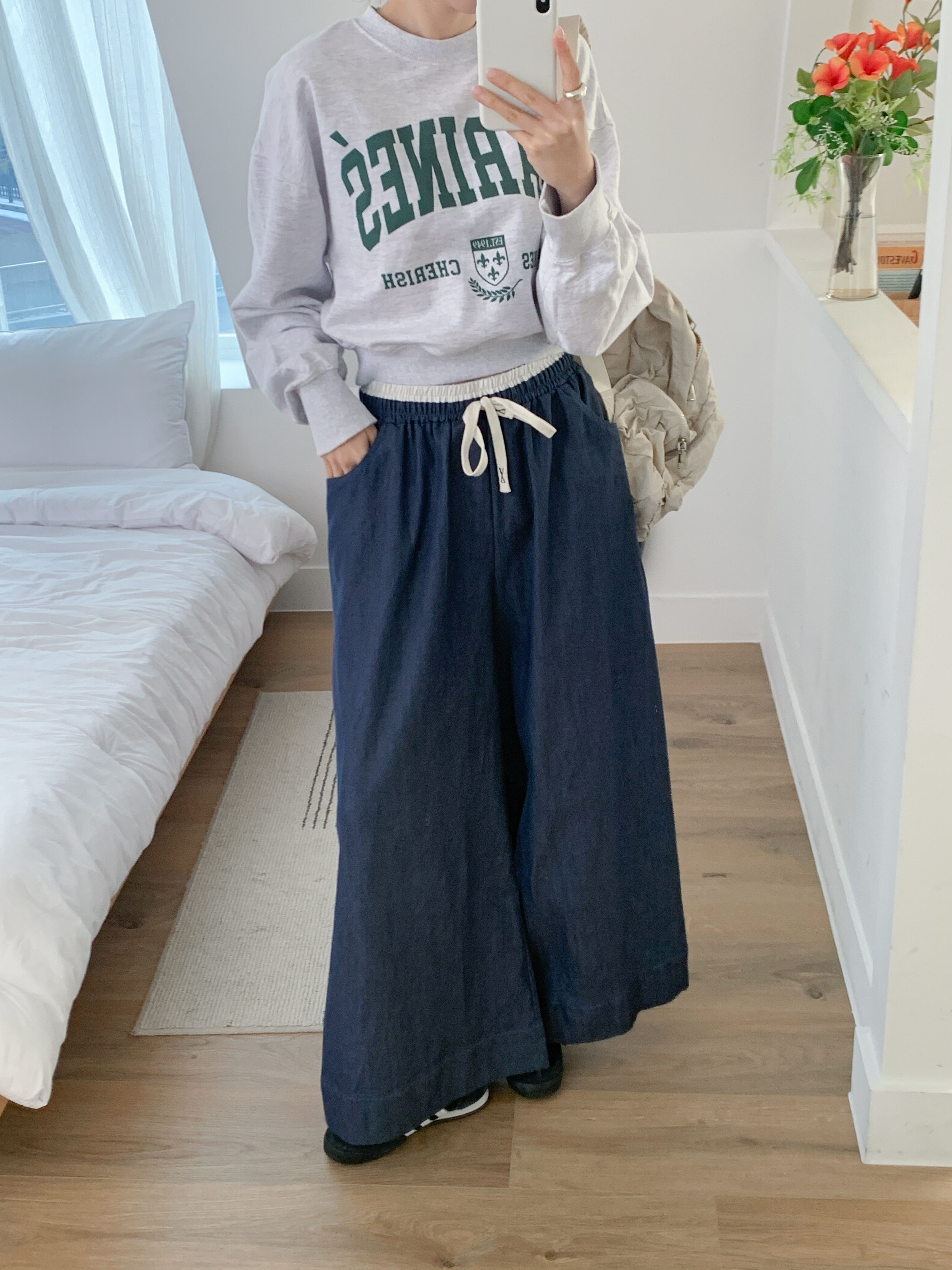 ドローストリングポケットラインウエストゴムオーバーサイズロングワイド配色パンツ | 詳細画像18