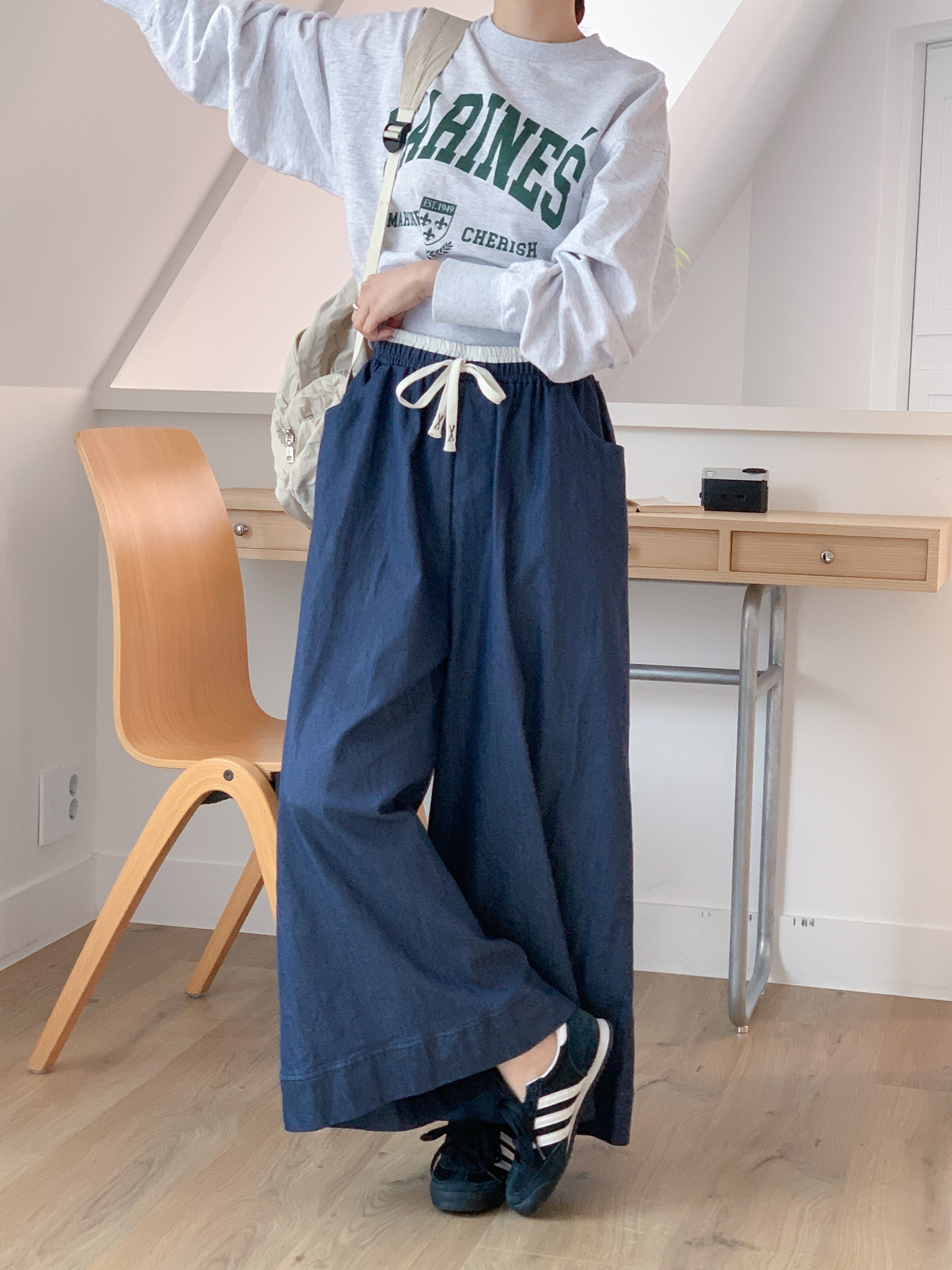 ドローストリングポケットラインウエストゴムオーバーサイズロングワイド配色パンツ | 詳細画像19