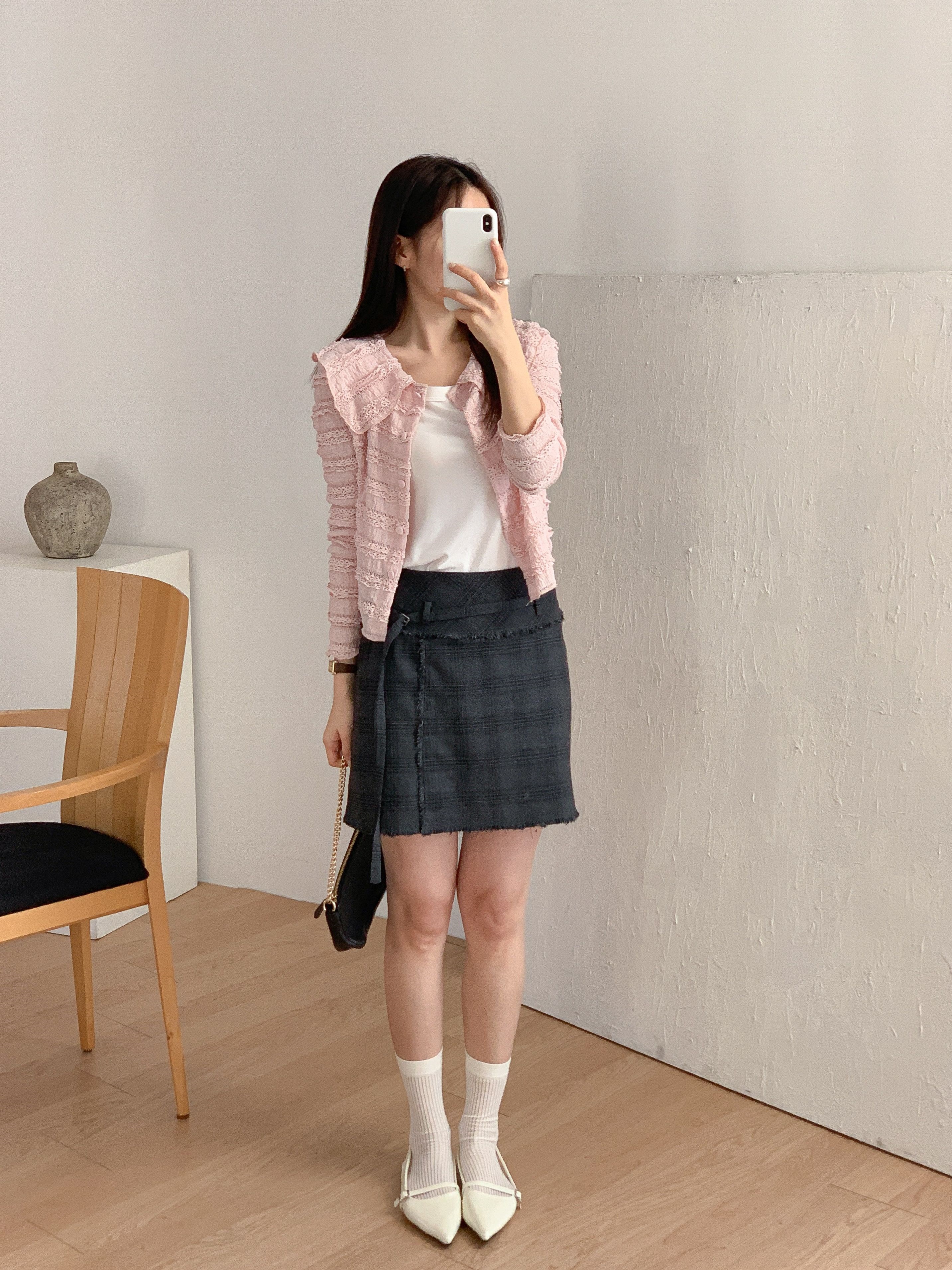 セーラーカラーリンクルティアードクロップドスリム長袖くるみボタンレースカーディガン | 詳細画像16