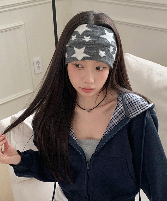 星柄布製ヘアバンド 大きなボタン飾り カジュアルヘアアクセ 星柄ヘアバンド | レディースファッション通販 - DHOLIC