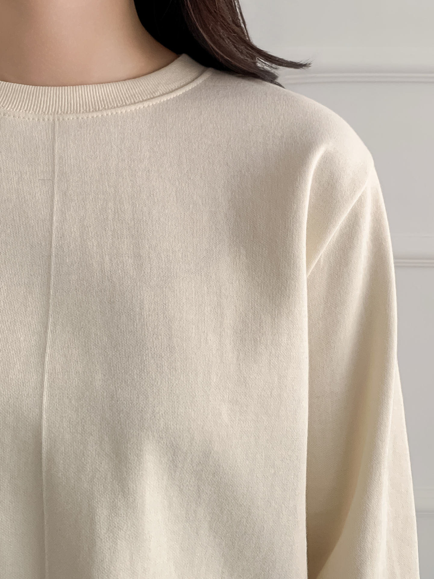 コンビラウンドネックパフスリーブルーズ長袖ギャザーストライプスウェット | 詳細画像13