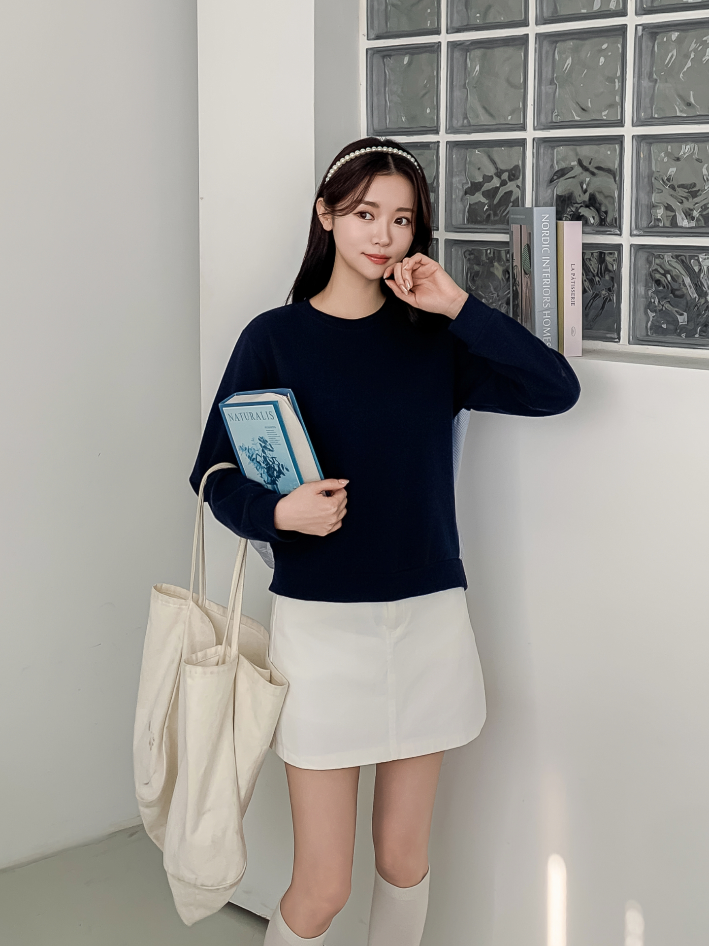 コンビラウンドネックパフスリーブルーズ長袖ギャザーストライプスウェット | 詳細画像23