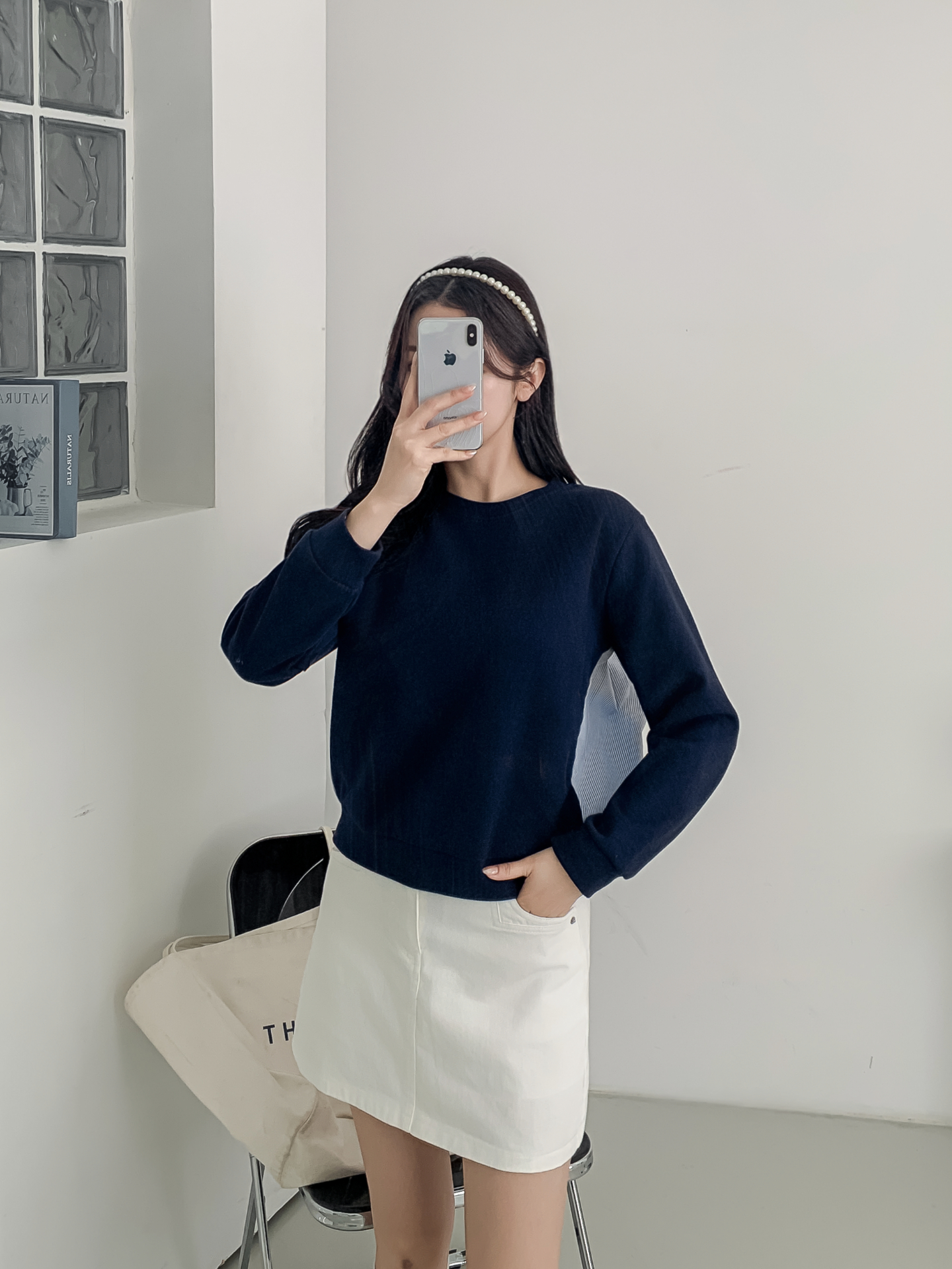 コンビラウンドネックパフスリーブルーズ長袖ギャザーストライプスウェット | 詳細画像27