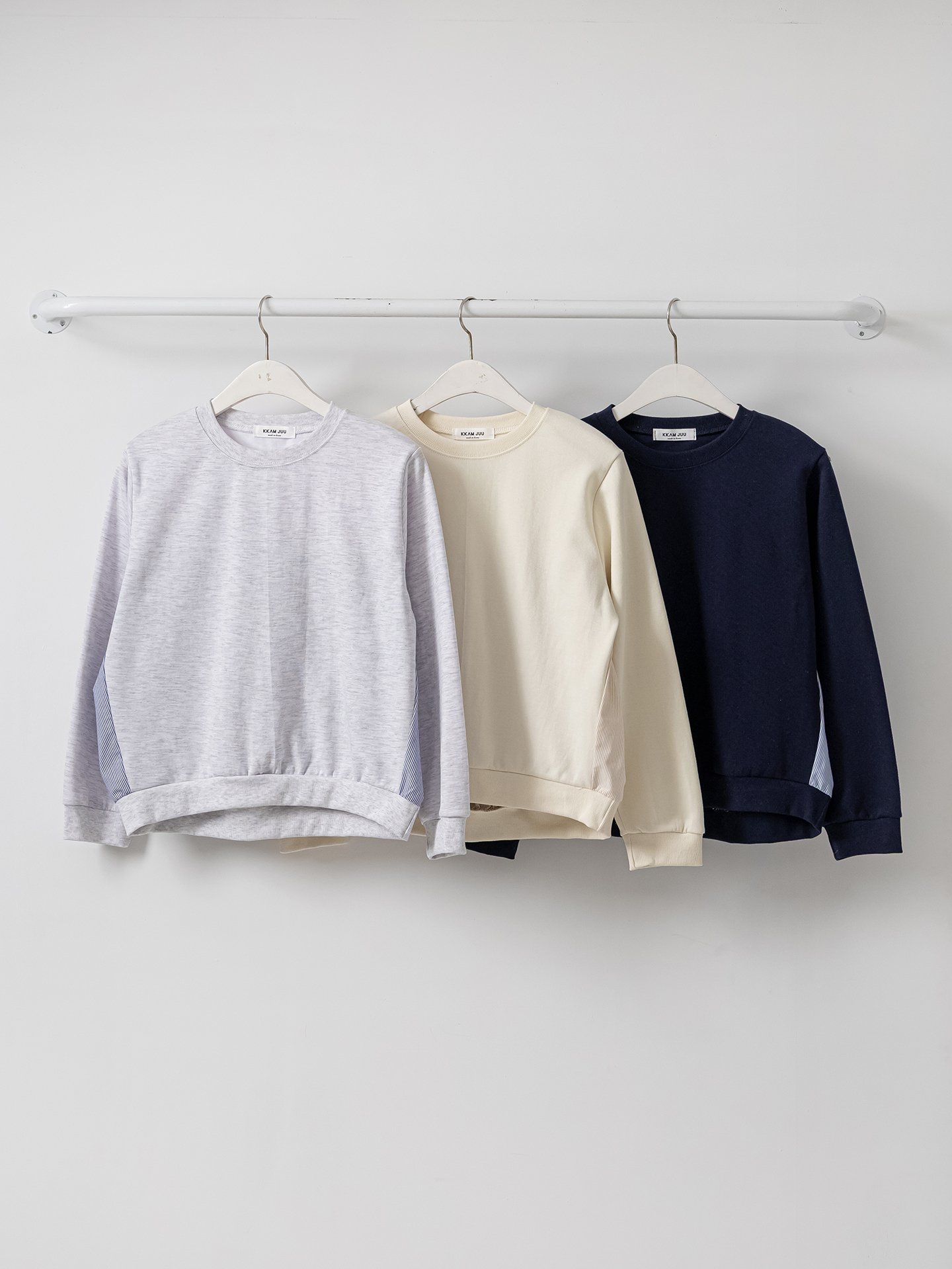 コンビラウンドネックパフスリーブルーズ長袖ギャザーストライプスウェット | 詳細画像32