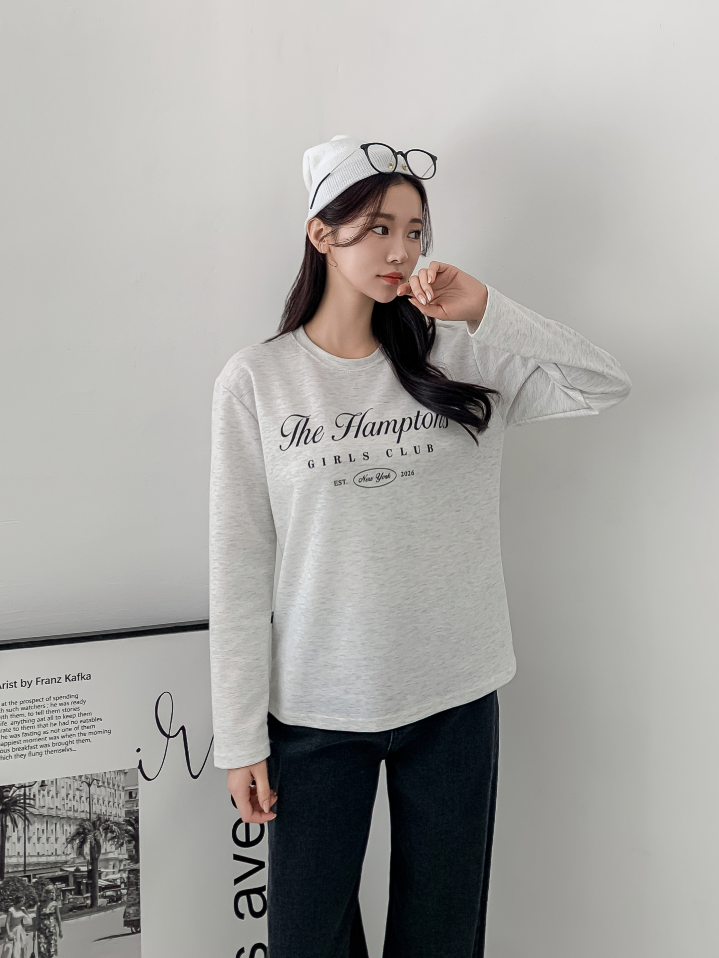 ラウンドネックベーシック長袖レタリングTシャツ | 詳細画像3