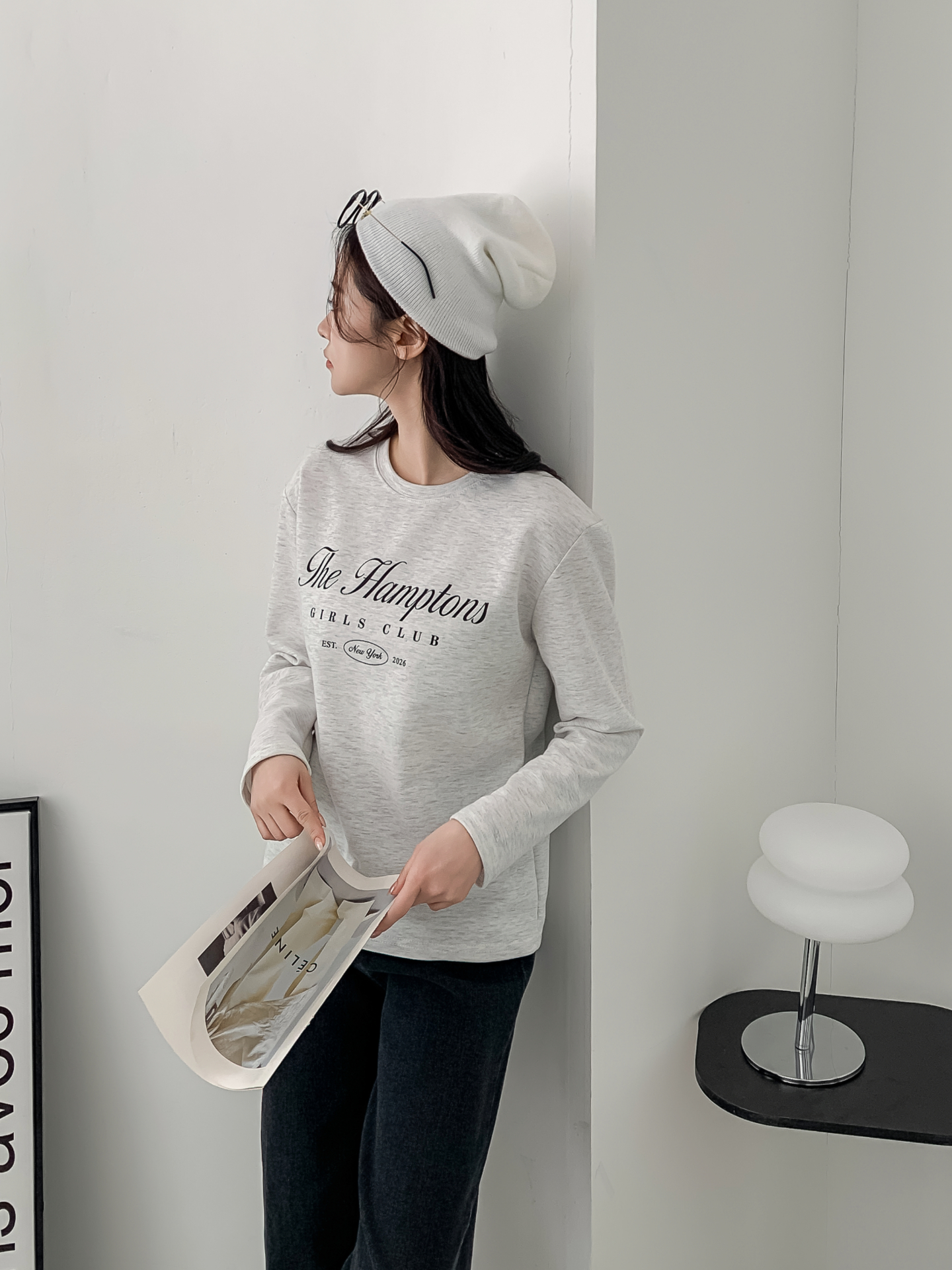 ラウンドネックベーシック長袖レタリングTシャツ | 詳細画像8