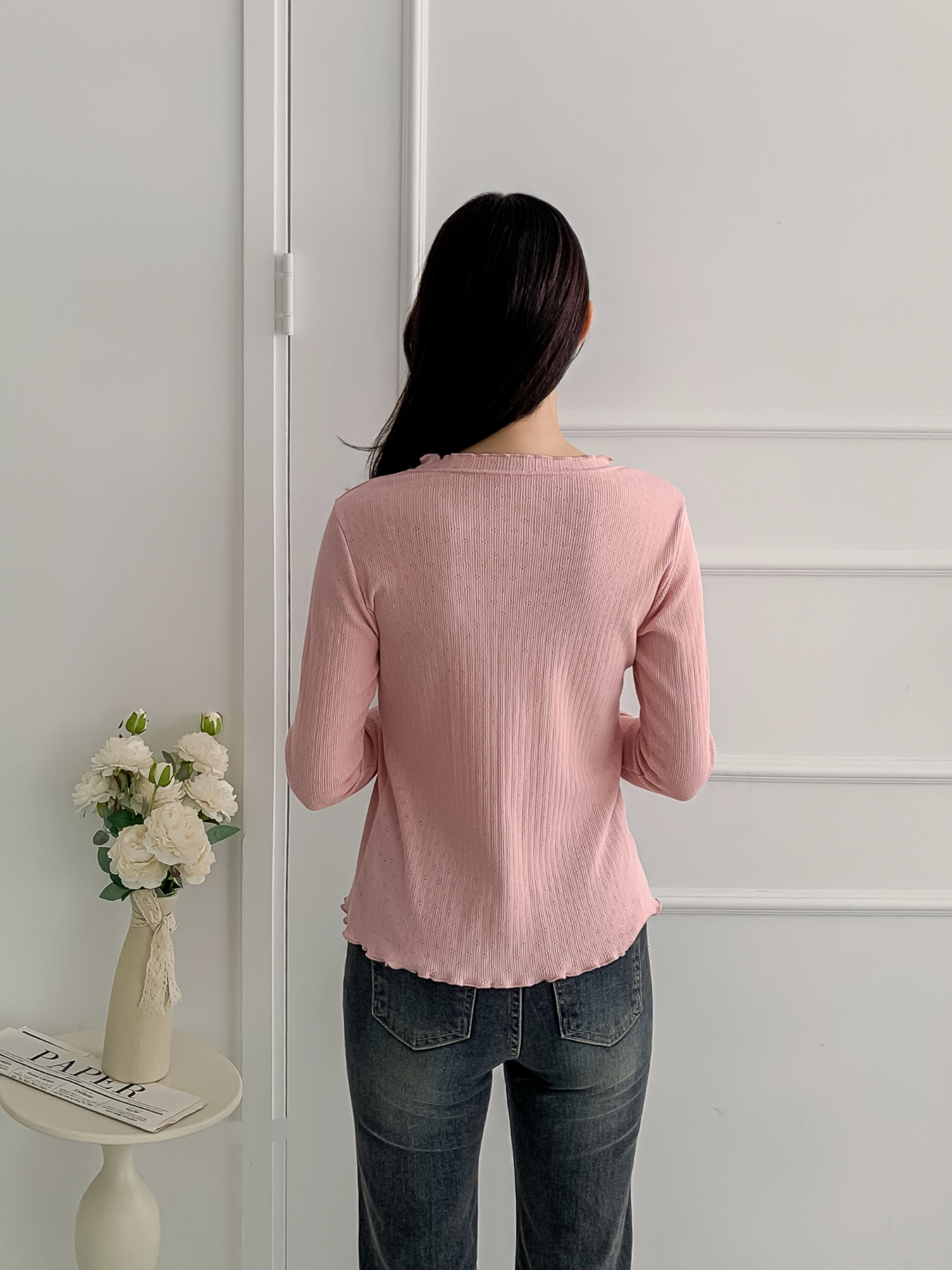 リブメロウパンチングベルスリーブ長袖フリル ネックTシャツ | 詳細画像19