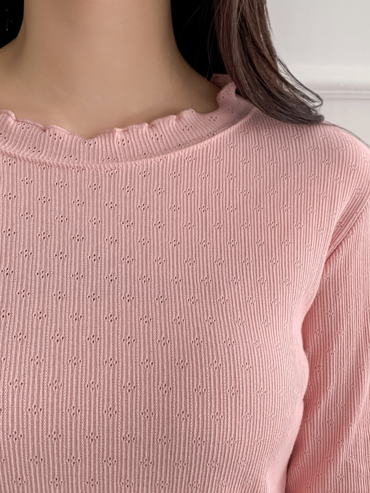 リブメロウパンチングベルスリーブ長袖フリル ネックTシャツ | 詳細画像24