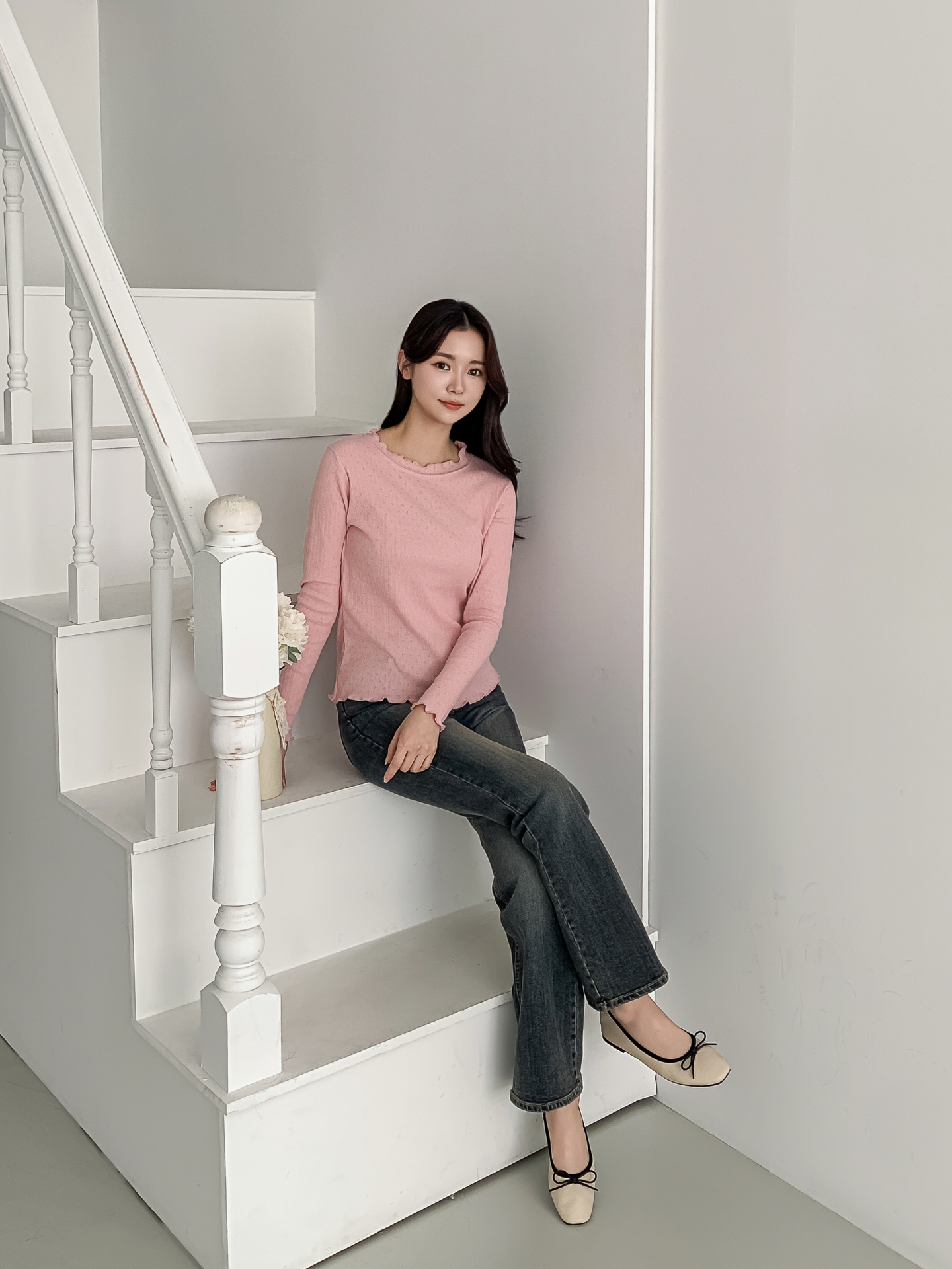 リブメロウパンチングベルスリーブ長袖フリル ネックTシャツ | 詳細画像30