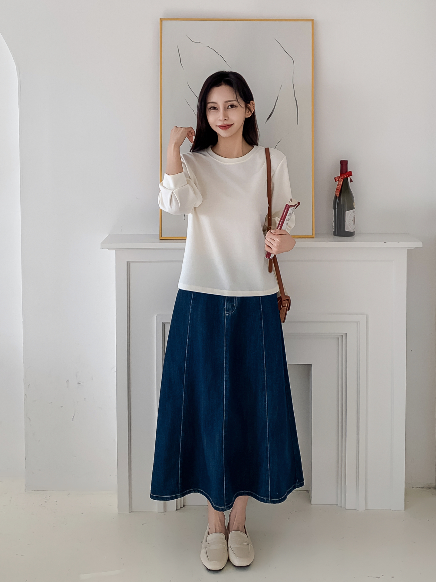 ラウンドネックパフスリーブルーズ7分袖無地スウェット | 詳細画像2