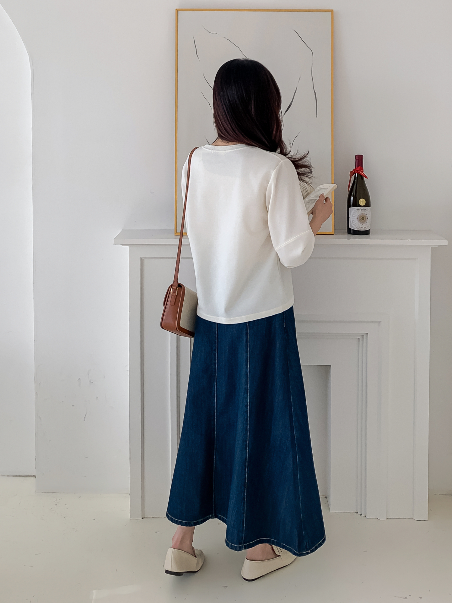 ラウンドネックパフスリーブルーズ7分袖無地スウェット | 詳細画像4