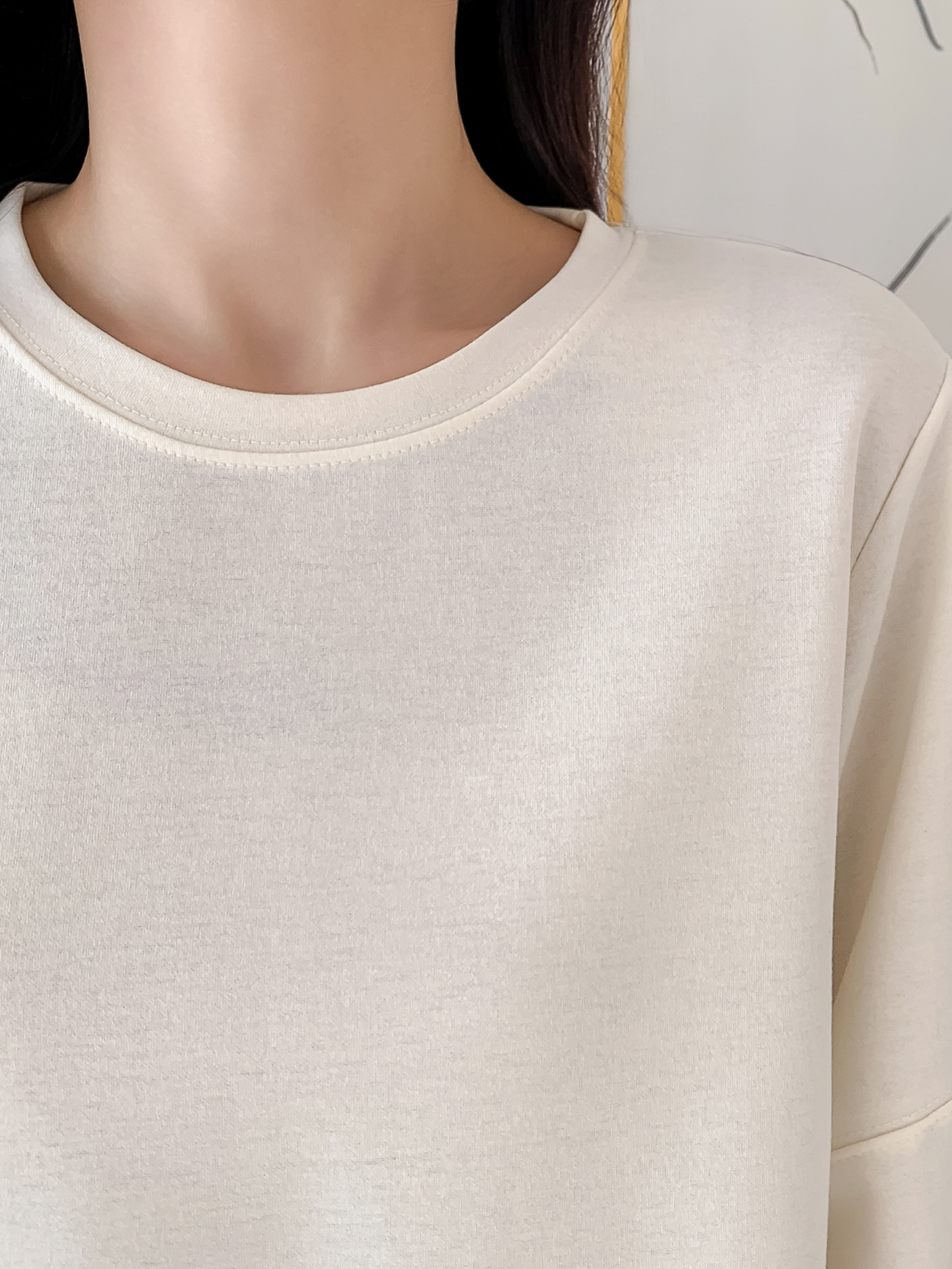 ラウンドネックパフスリーブルーズ7分袖無地スウェット | 詳細画像12