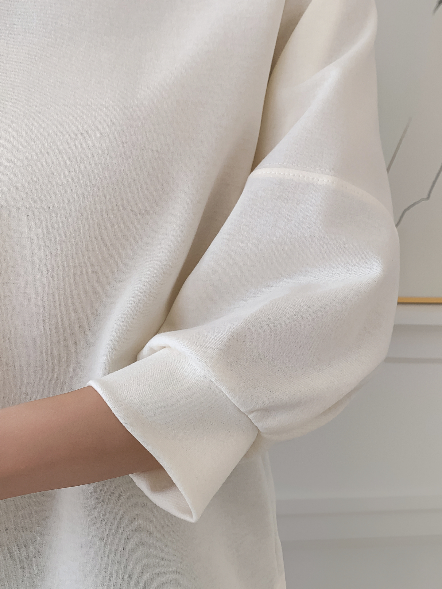 ラウンドネックパフスリーブルーズ7分袖無地スウェット | 詳細画像13