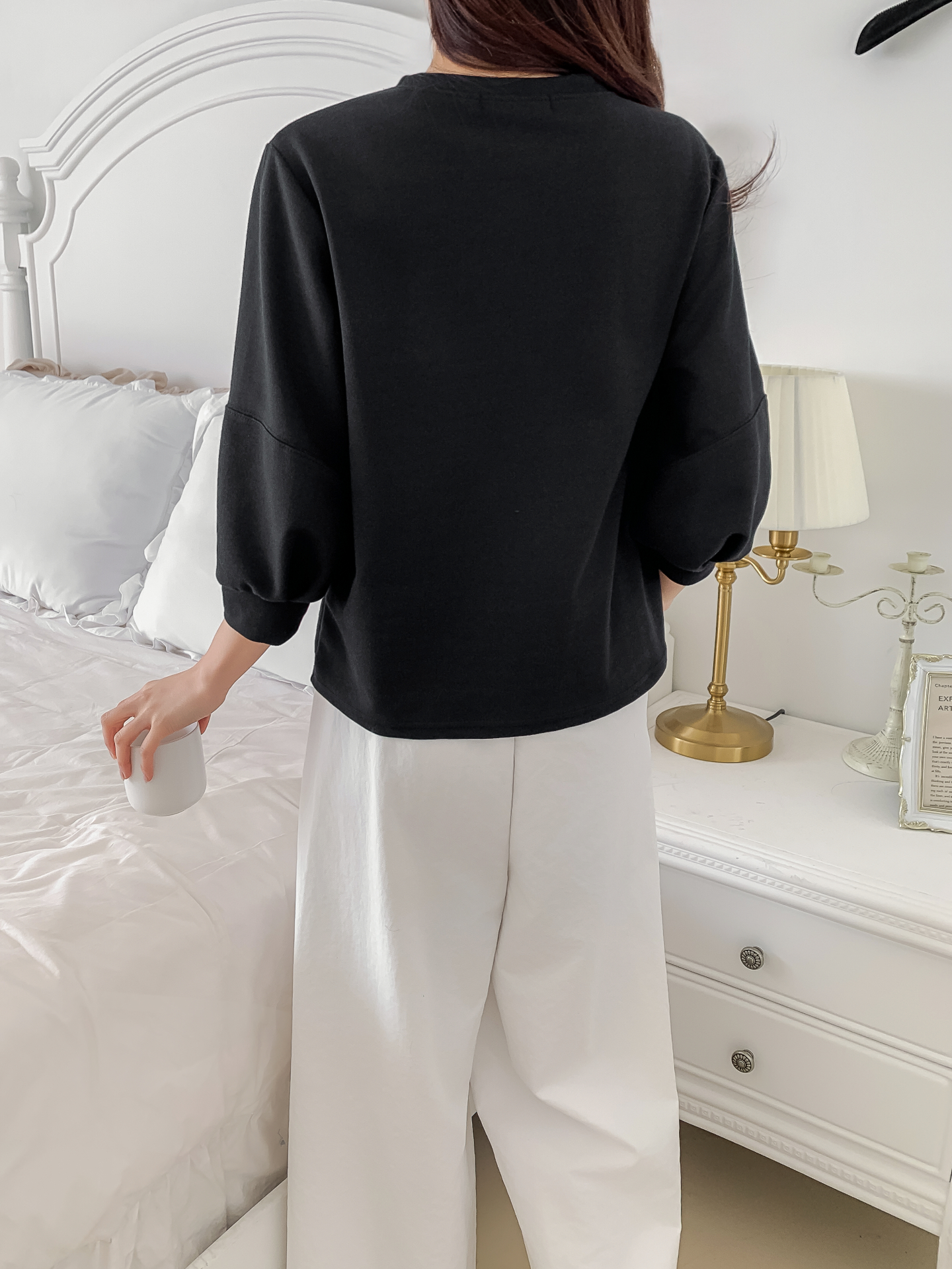 ラウンドネックパフスリーブルーズ7分袖無地スウェット | 詳細画像32