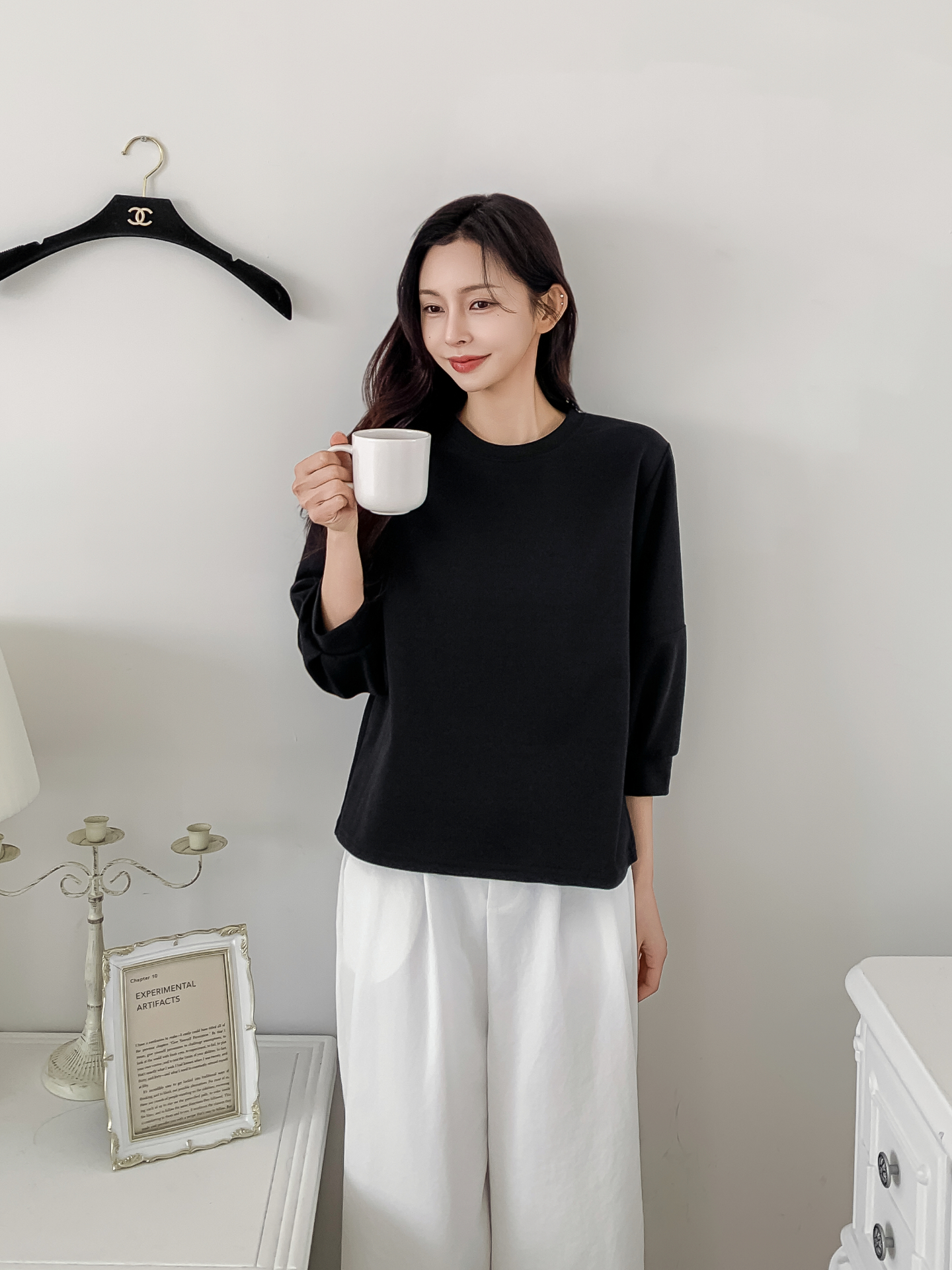 ラウンドネックパフスリーブルーズ7分袖無地スウェット | 詳細画像22