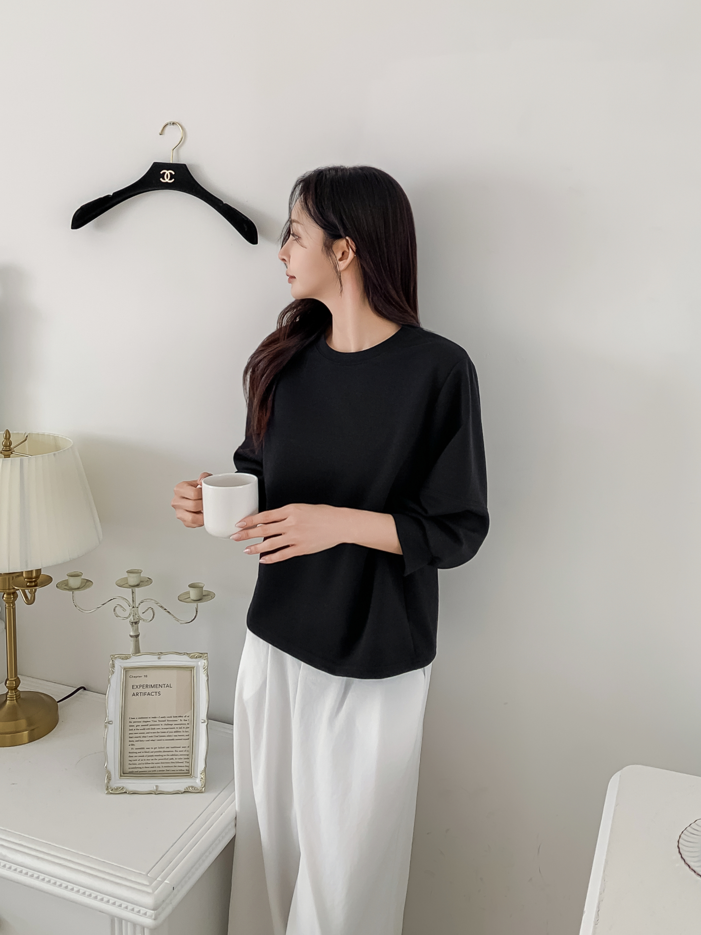 ラウンドネックパフスリーブルーズ7分袖無地スウェット | 詳細画像24