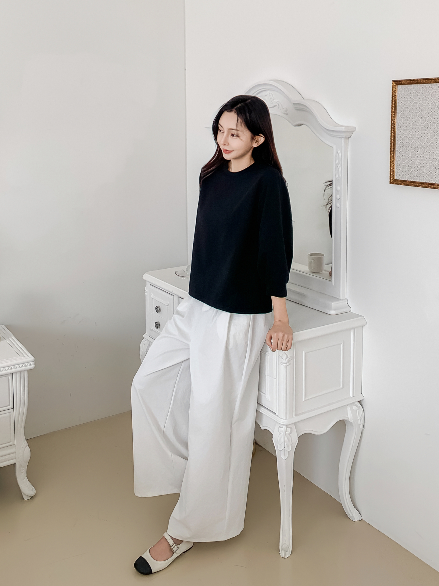 ラウンドネックパフスリーブルーズ7分袖無地スウェット | 詳細画像27