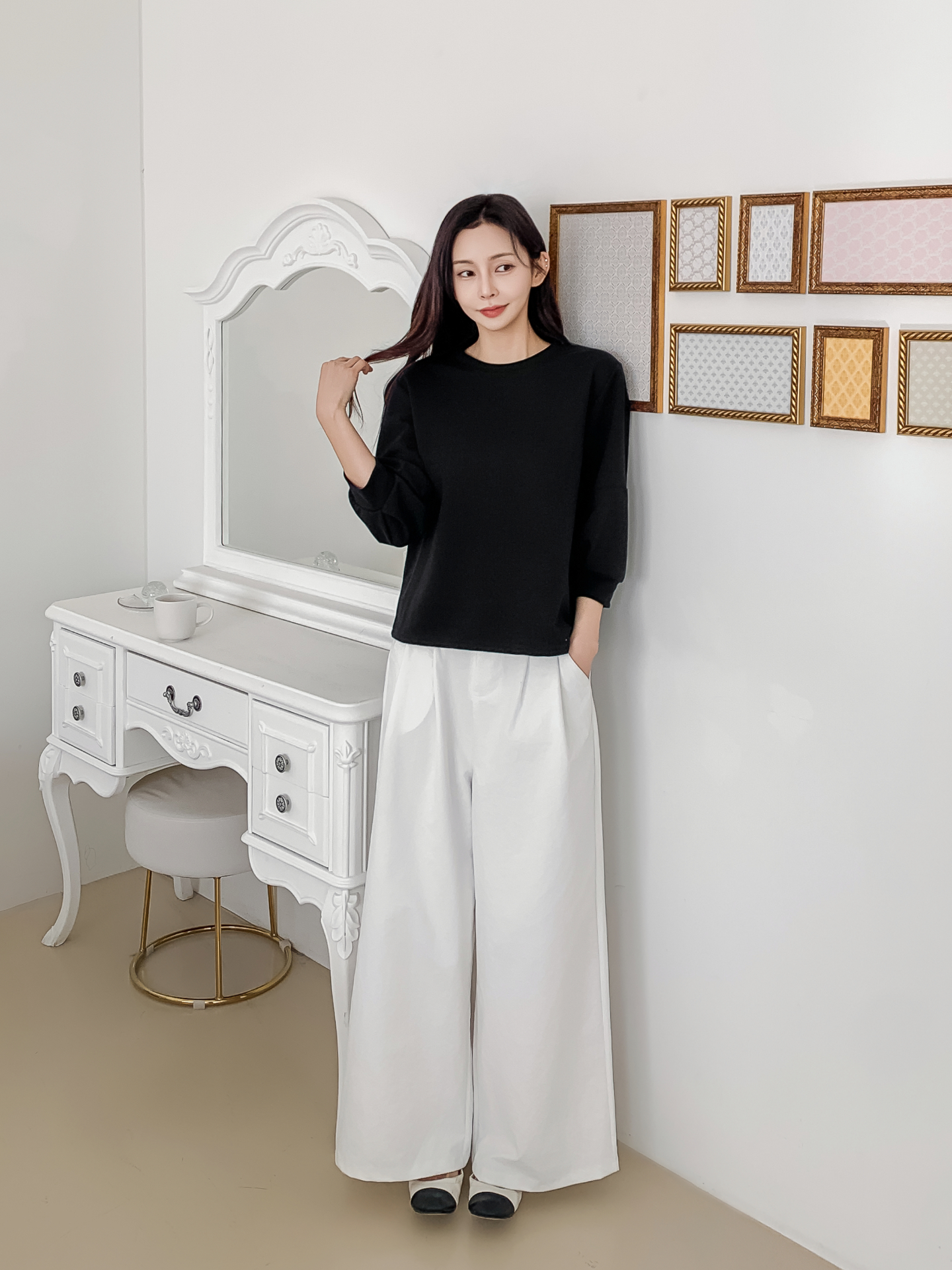 ラウンドネックパフスリーブルーズ7分袖無地スウェット | 詳細画像28