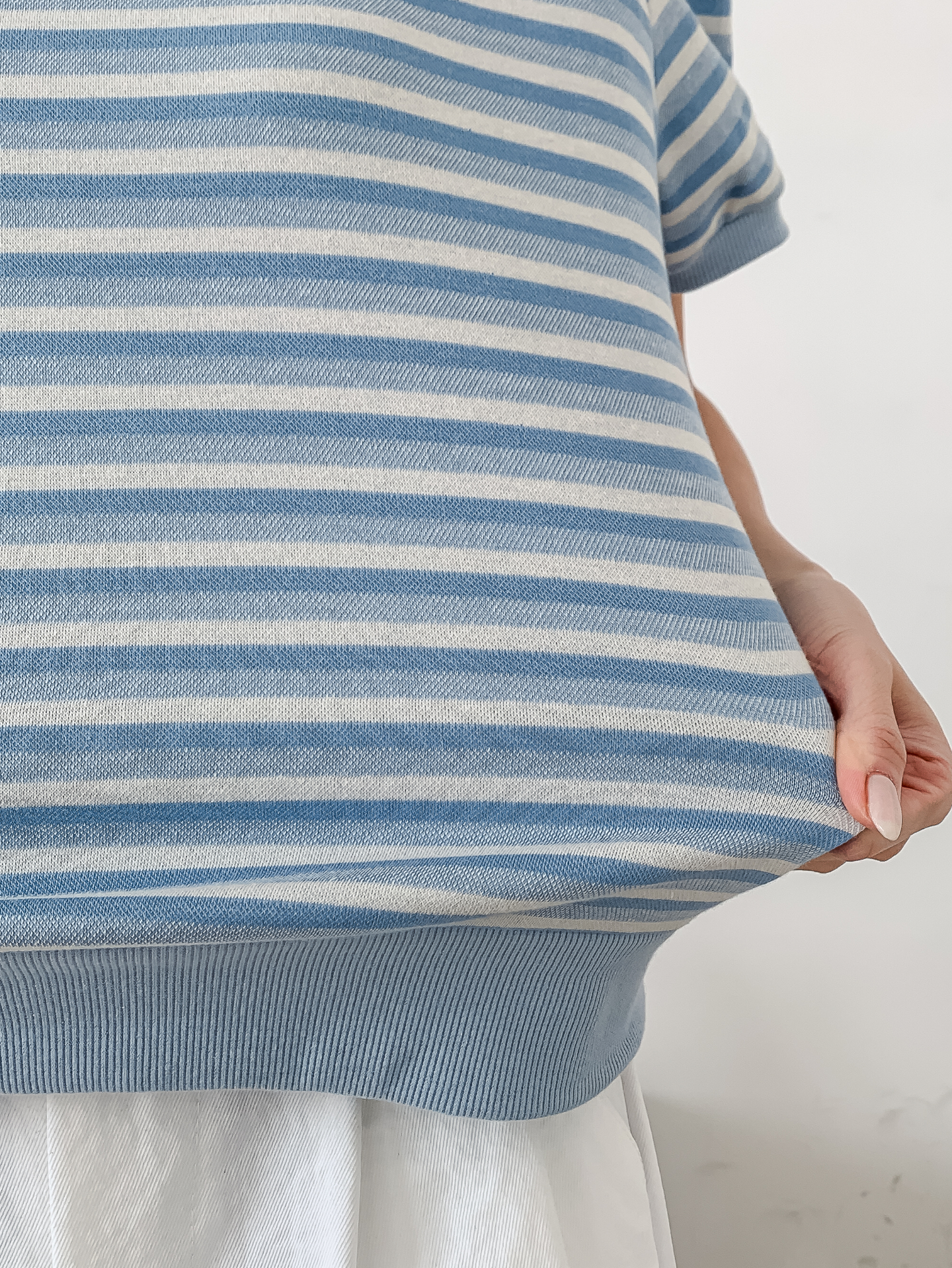 ラウンドネックパフスリーブルーズ半袖ボーダー配色スウェット | 詳細画像16