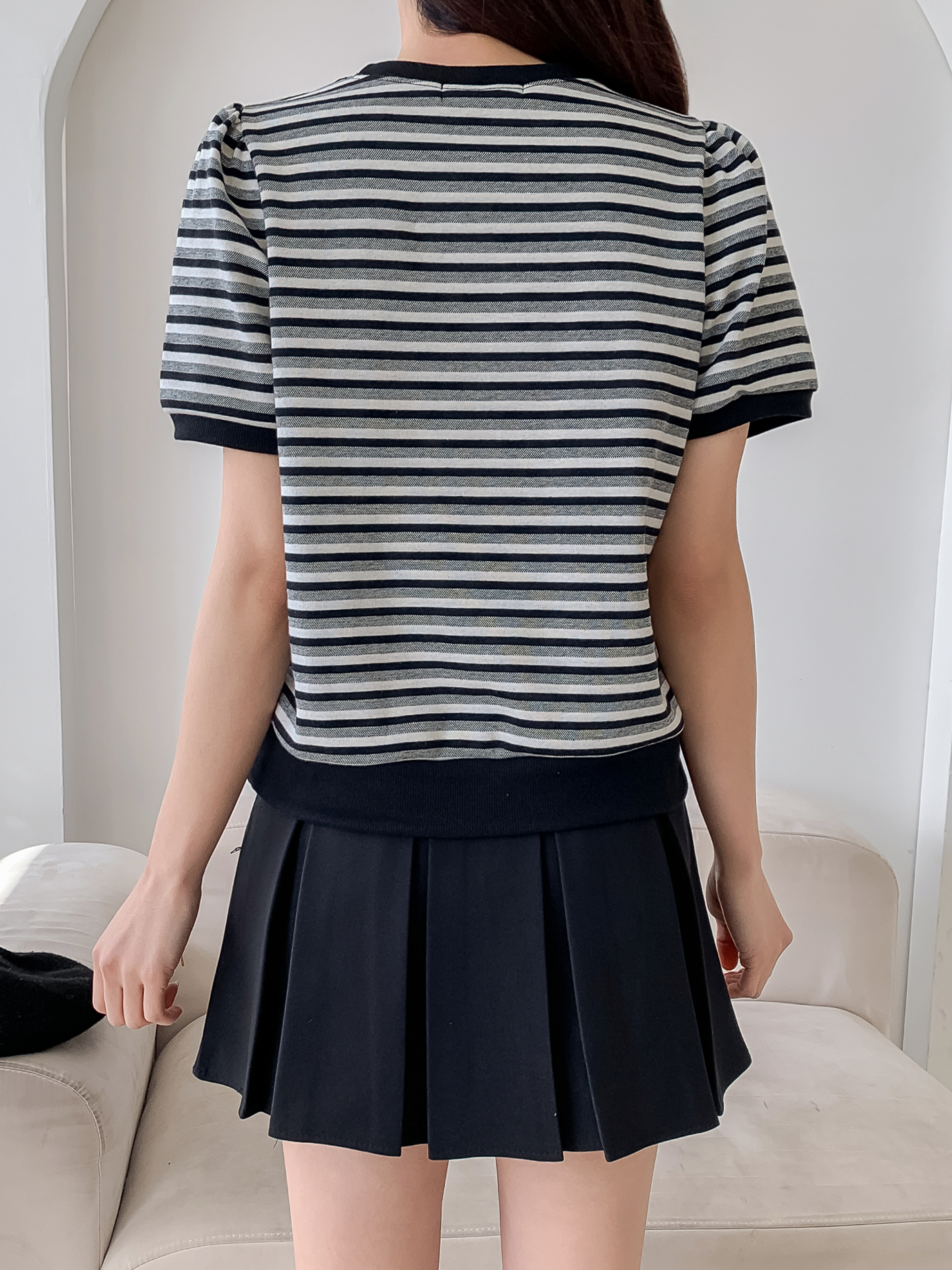 ラウンドネックパフスリーブルーズ半袖ボーダー配色スウェット | 詳細画像20