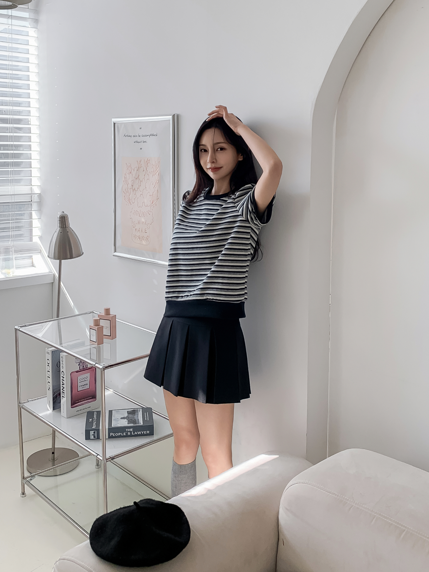 ラウンドネックパフスリーブルーズ半袖ボーダー配色スウェット | 詳細画像30