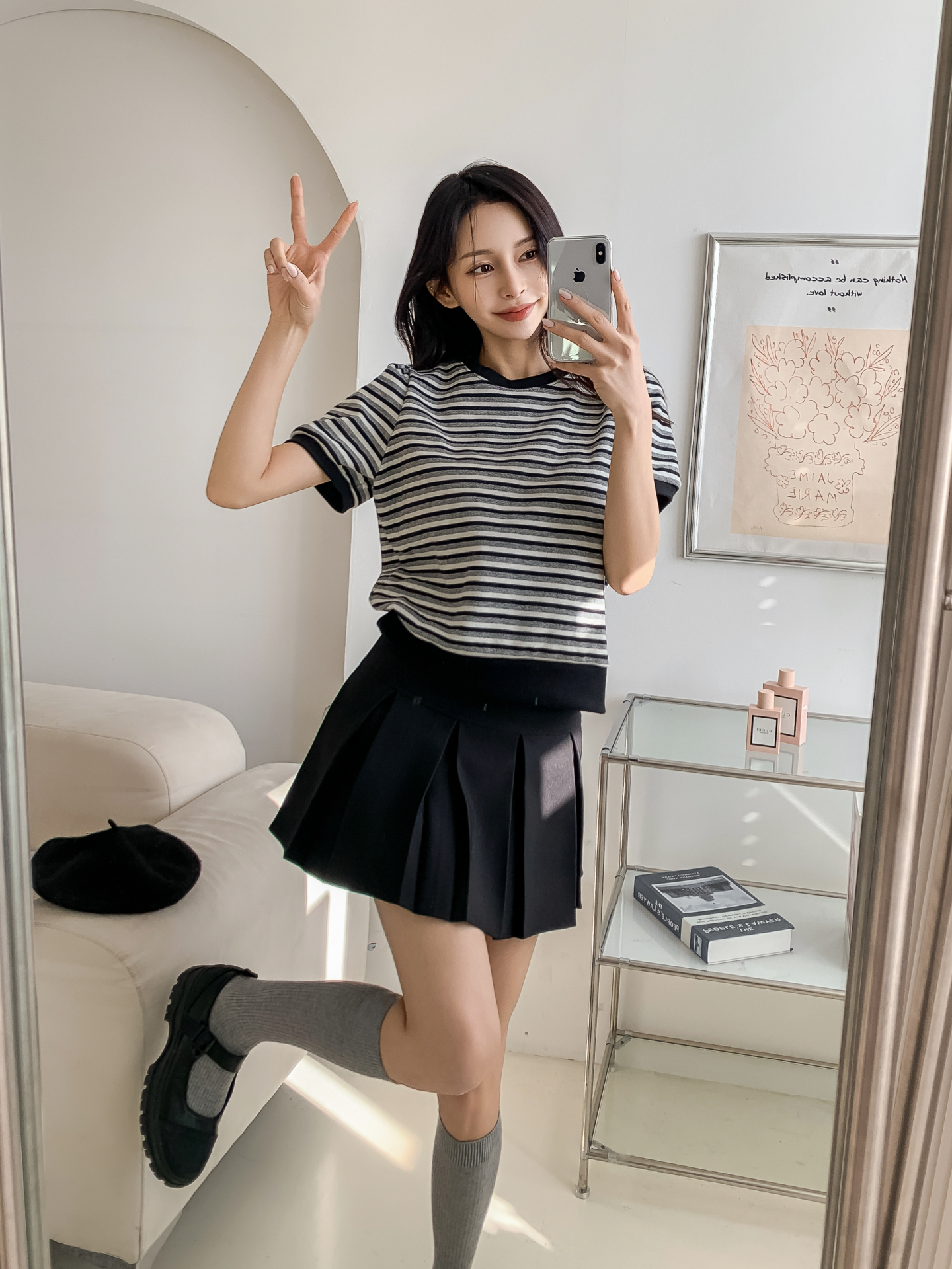 ラウンドネックパフスリーブルーズ半袖ボーダー配色スウェット | 詳細画像32