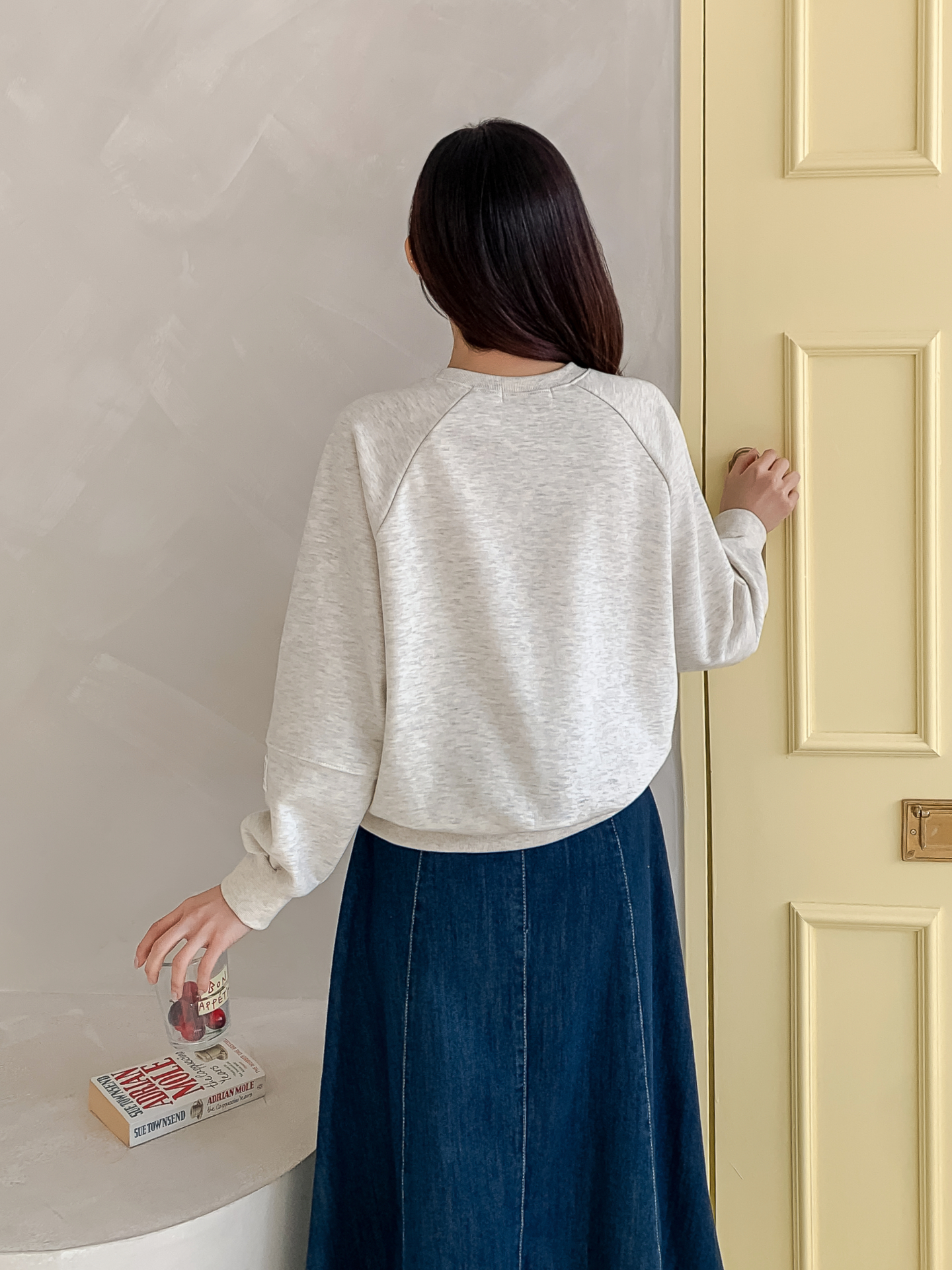 ラウンドネックパッチラグランルーズ長袖ドットスウェット | 詳細画像8