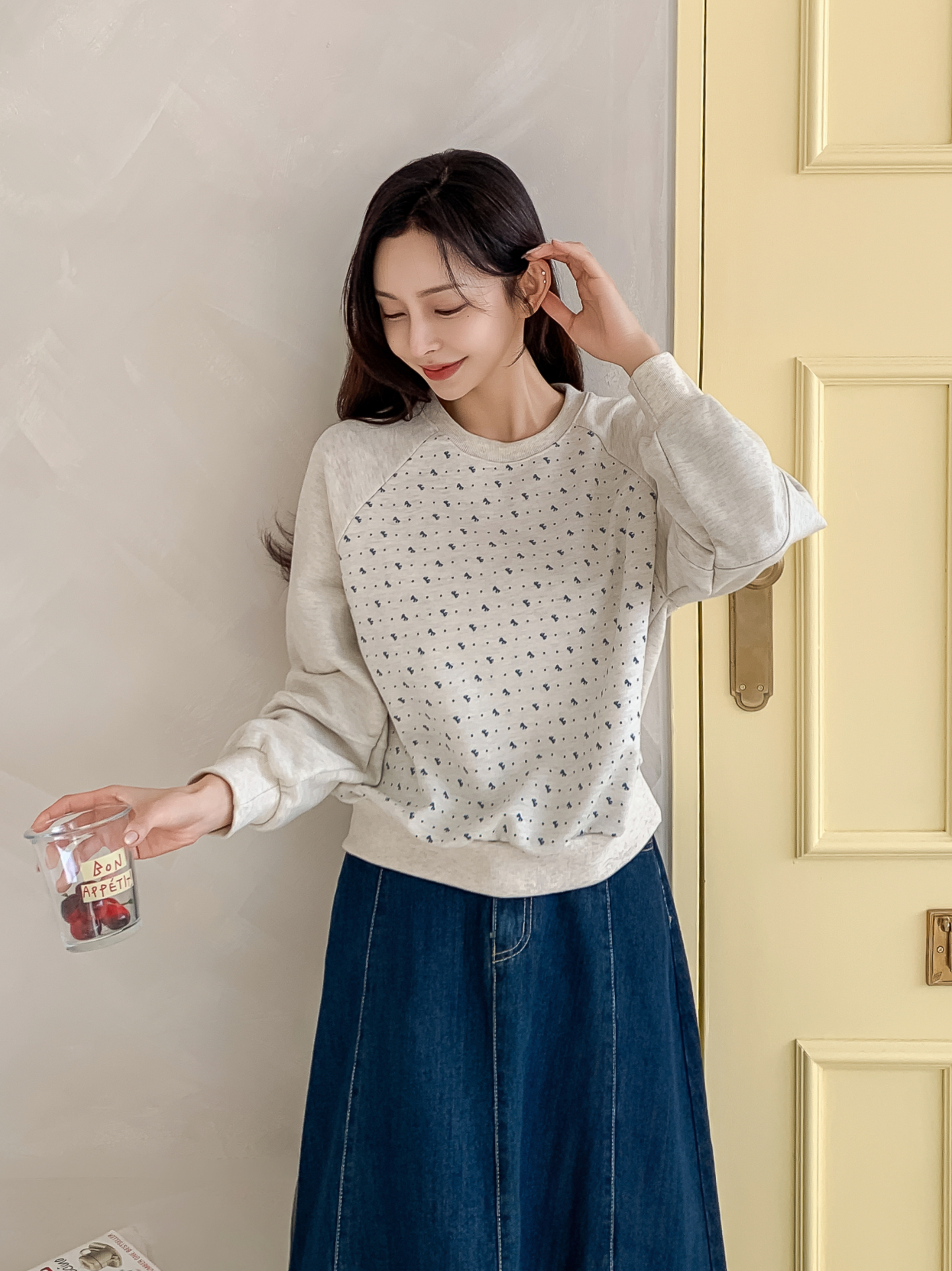 ラウンドネックパッチラグランルーズ長袖ドットスウェット | 詳細画像11