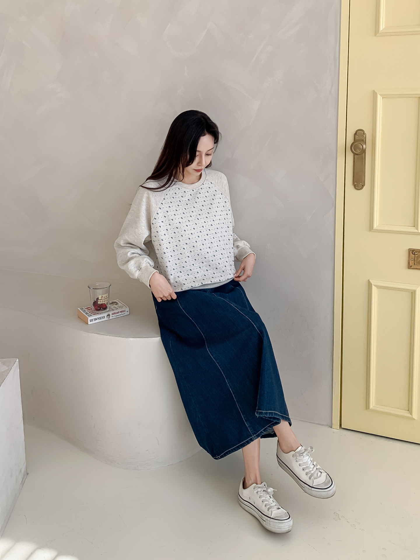 ラウンドネックパッチラグランルーズ長袖ドットスウェット | 詳細画像12