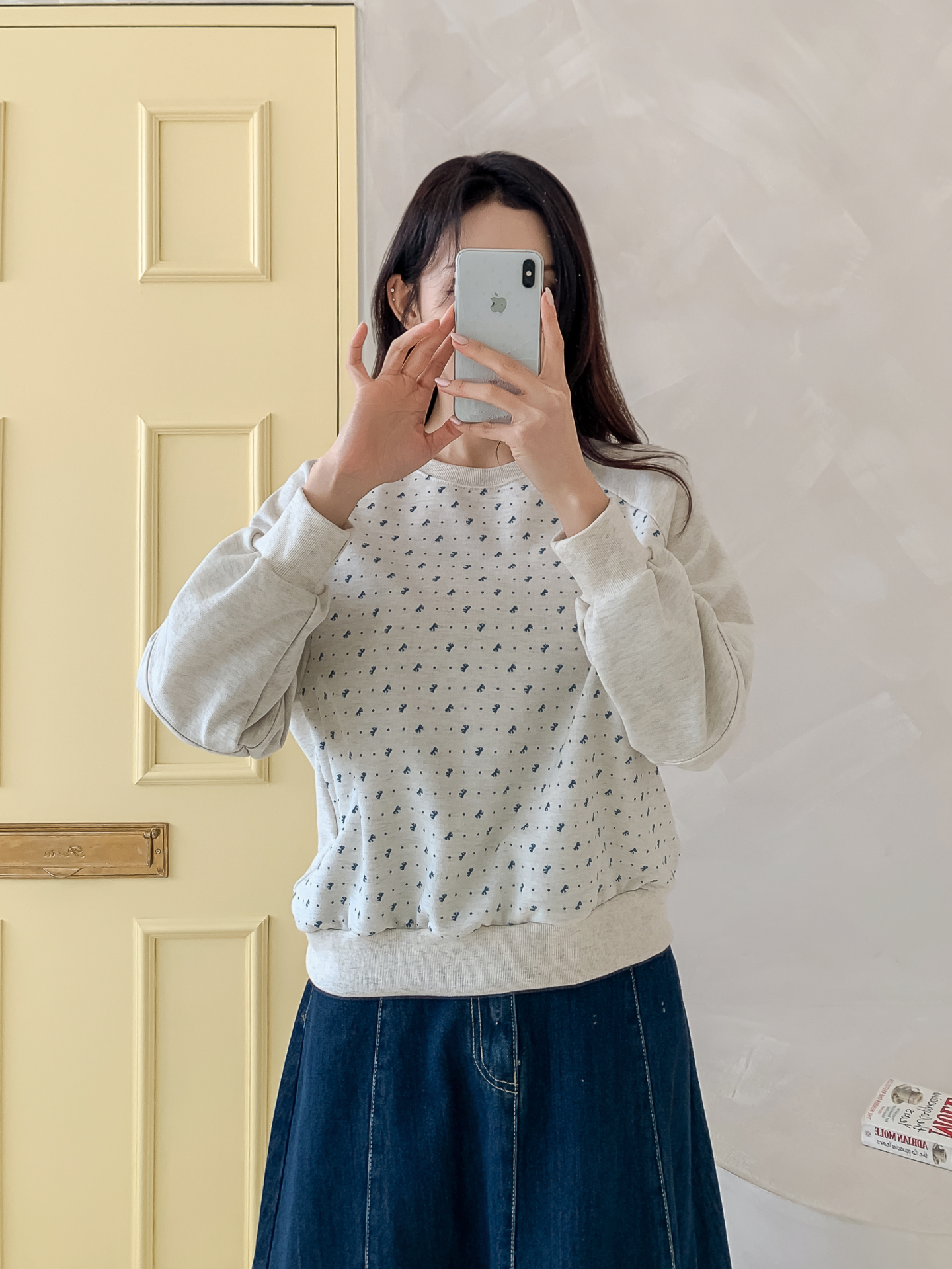 ラウンドネックパッチラグランルーズ長袖ドットスウェット | 詳細画像15