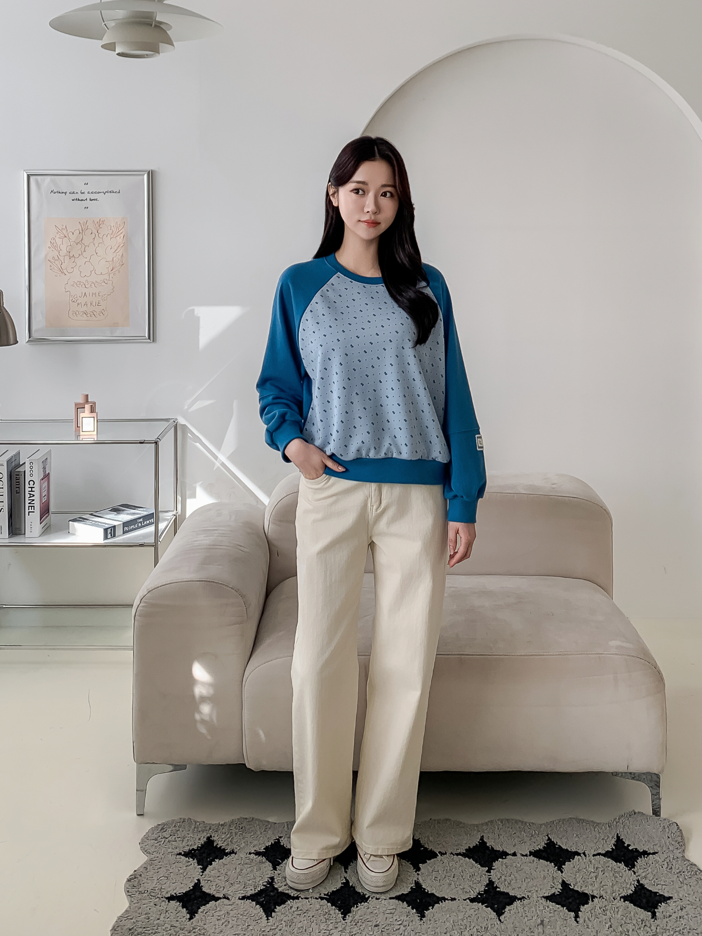 ラウンドネックパッチラグランルーズ長袖ドットスウェット | 詳細画像16