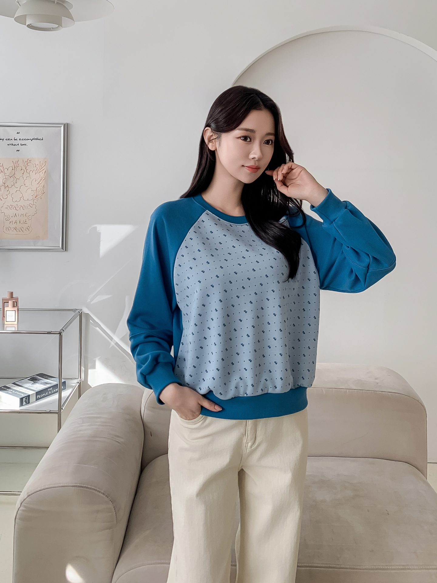 ラウンドネックパッチラグランルーズ長袖ドットスウェット | 詳細画像17